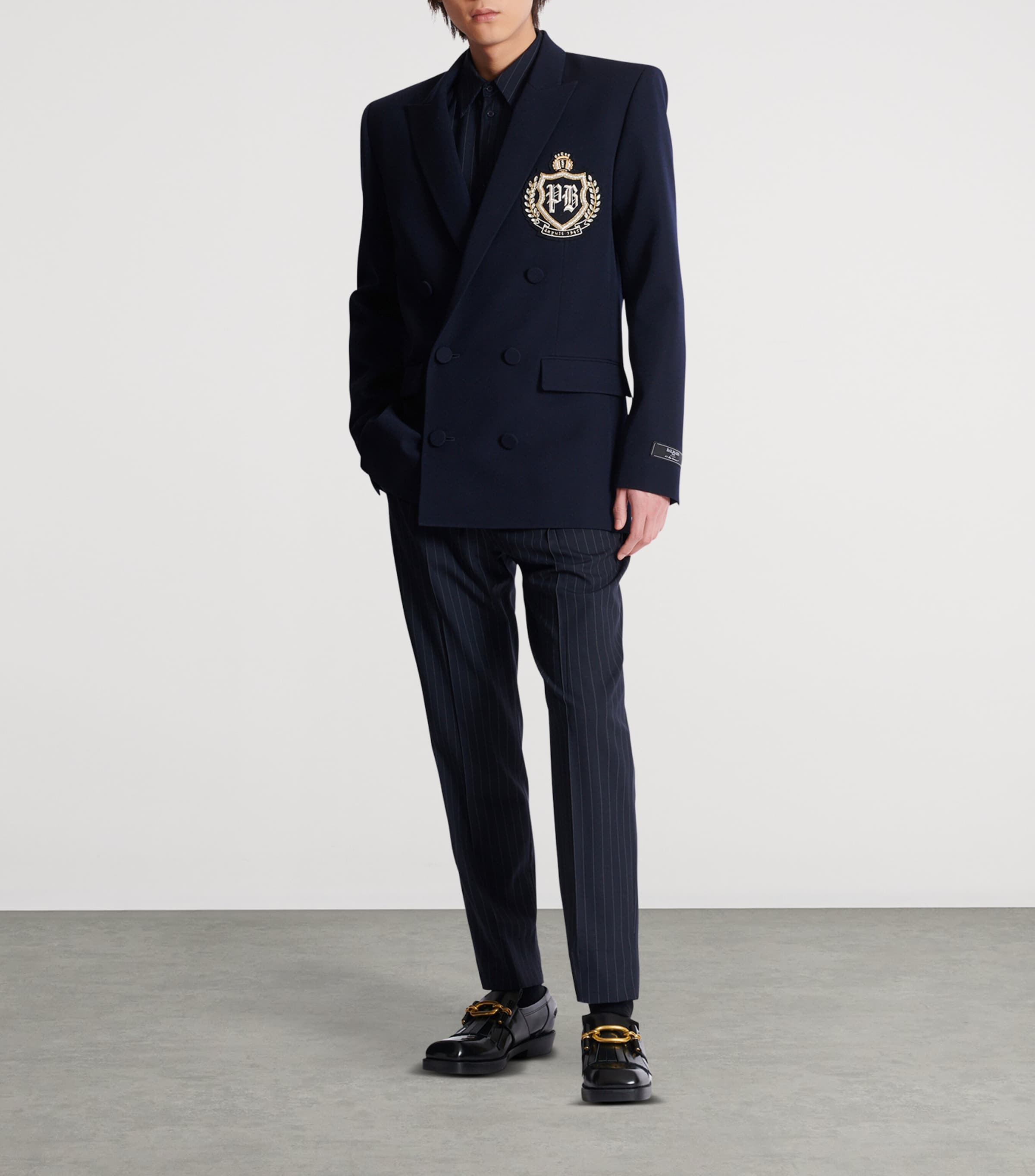 Wool Crystal-Embellished Emblem Blazer SFI BLEU/CRISTAL Image 2