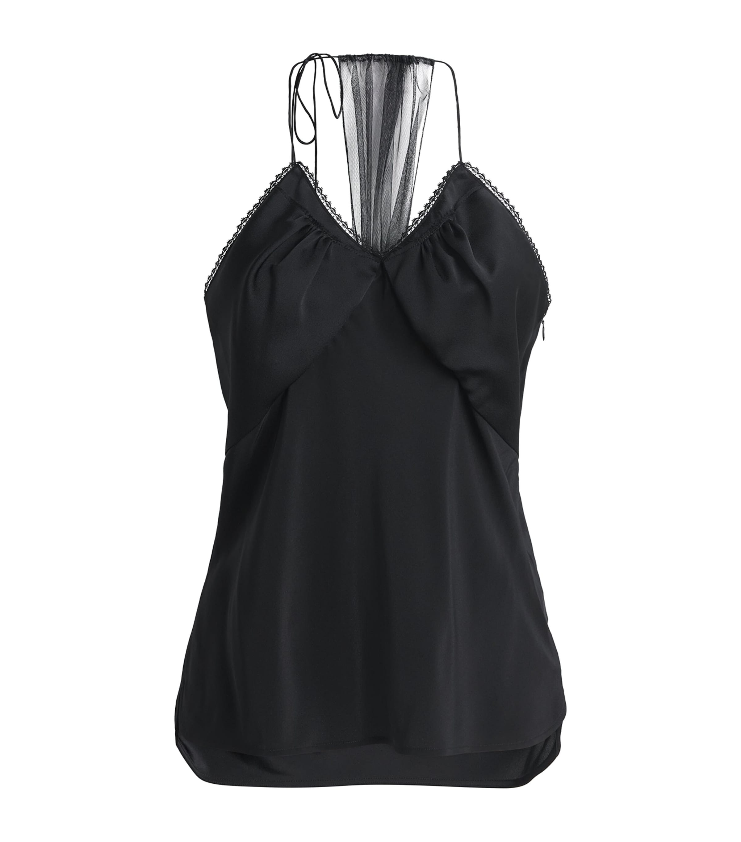Victoria Beckham Silk Lace-Trim Cami Top Black