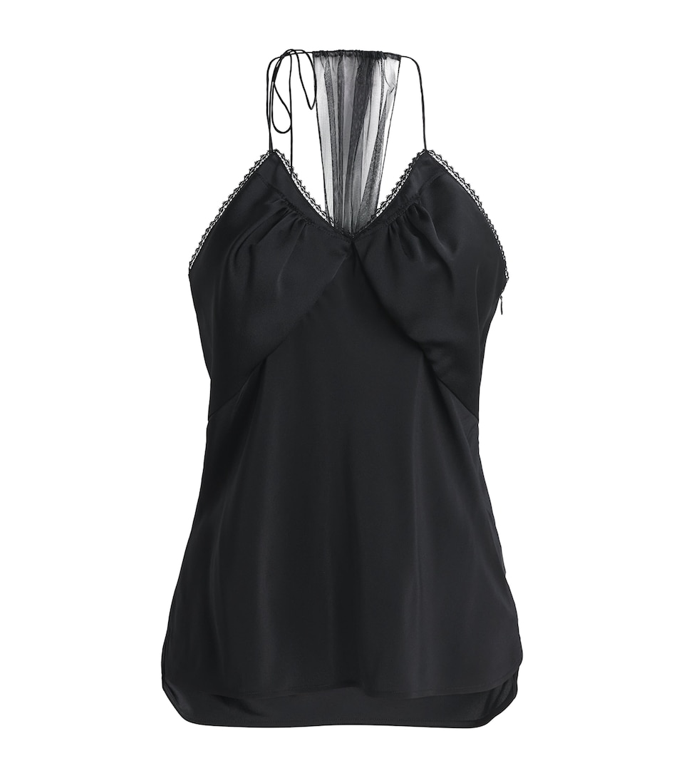 Victoria Beckham Silk Lace-Trim Cami Top Black
