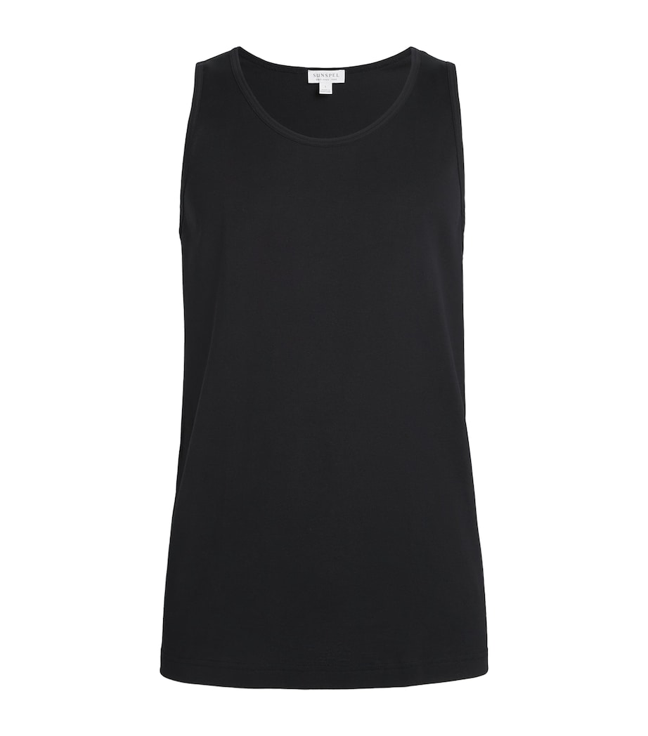 Sunspel Mens Superfine Cotton Vest Bkaa Black Image 1