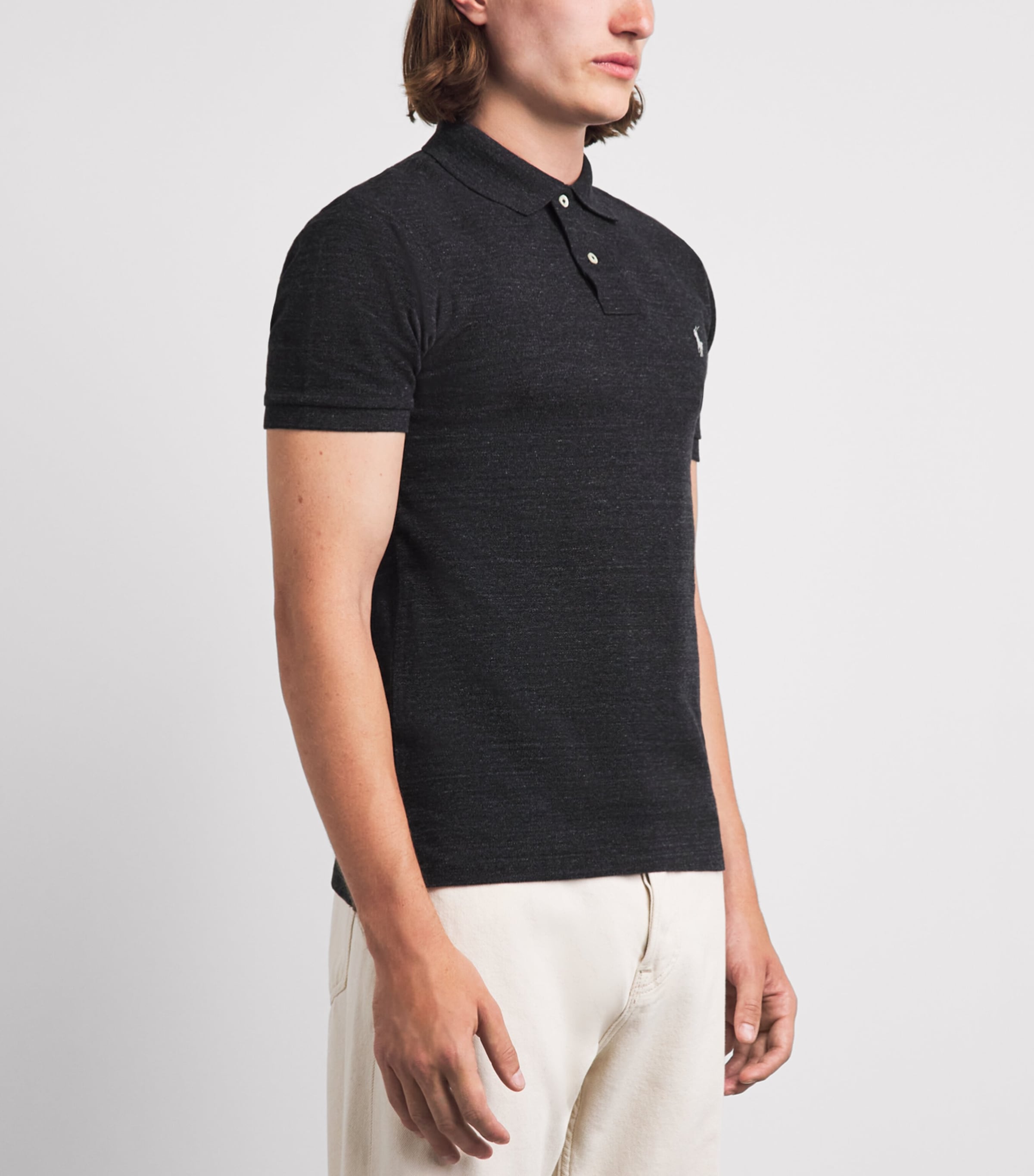 Polo Ralph Lauren Mens Cotton Mesh Slim-Fit Polo Shirt Black Marl Heather Image 4