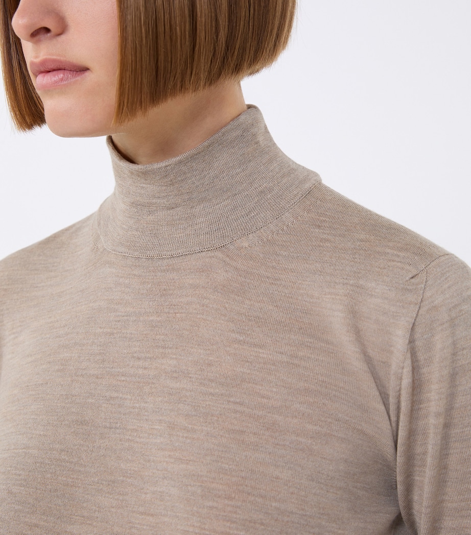 Virgin Wool High-Neck Top BROWN Image 5
