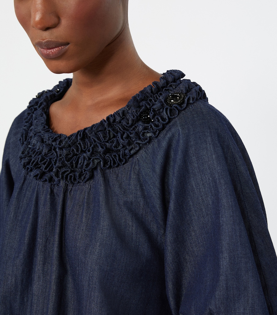 Max Mara Womens Denim Ruffled Neckline Blouse Midnightblue Image 5