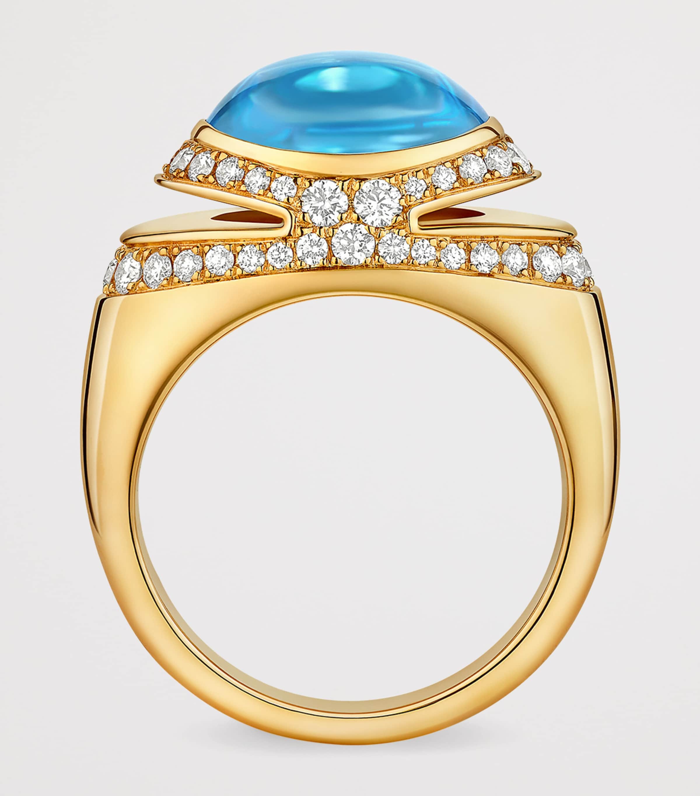 Bvlgari Yellow Gold, Diamond and Topaz Cabochon Ring Gold Image 3