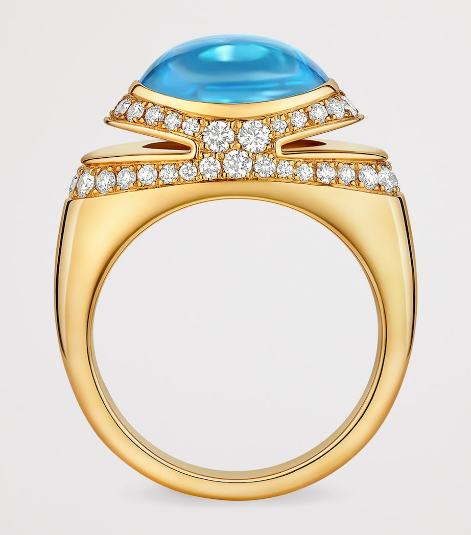 Bvlgari Yellow Gold, Diamond and Topaz Cabochon Ring Gold Image 3