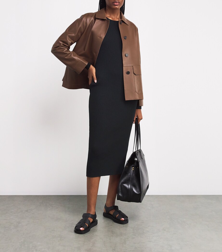 Ribbed Knitted Midi Dress BLACK Image 2