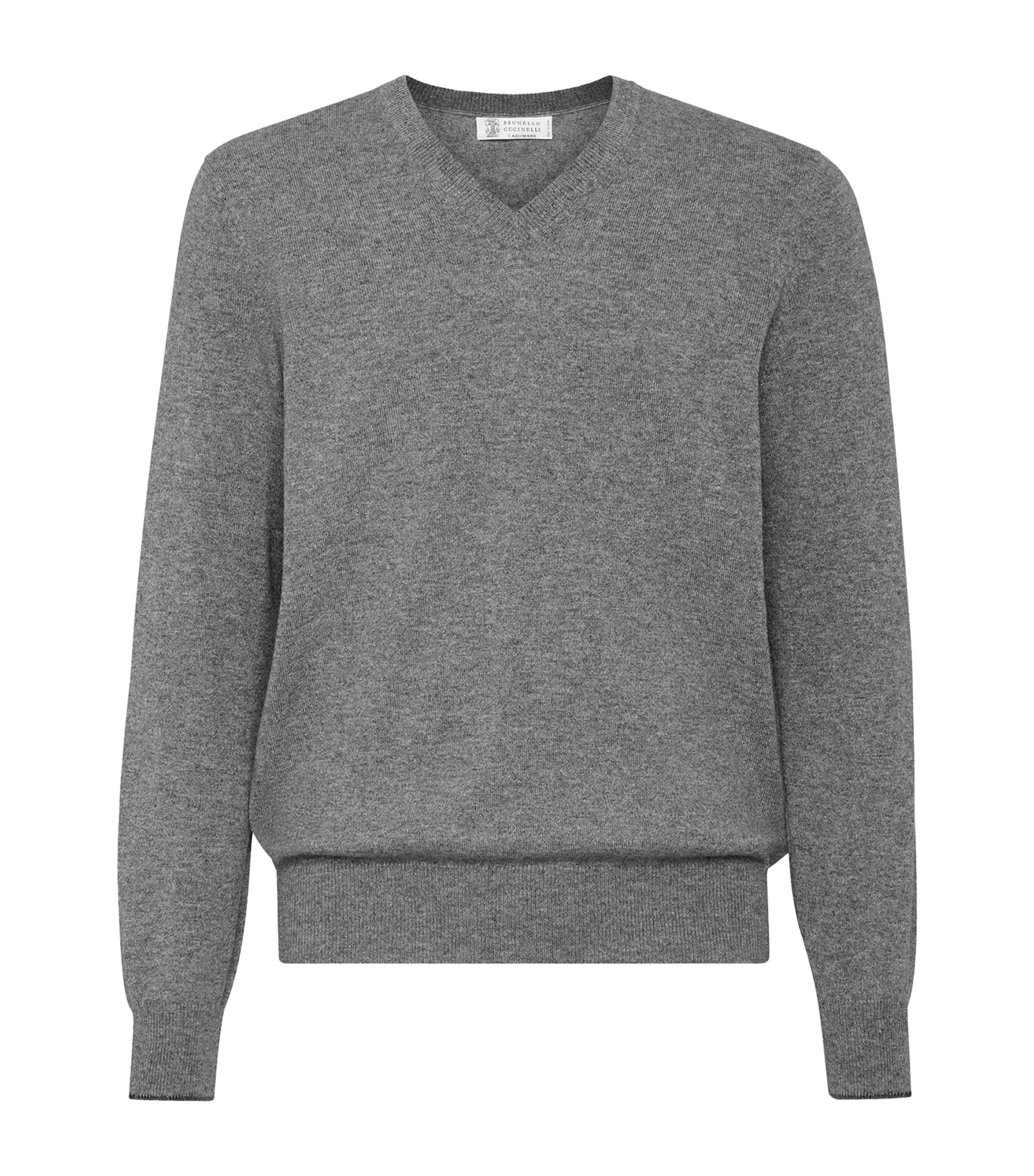 Brunello Cucinelli Cashmere V-neck Sweater In Grey