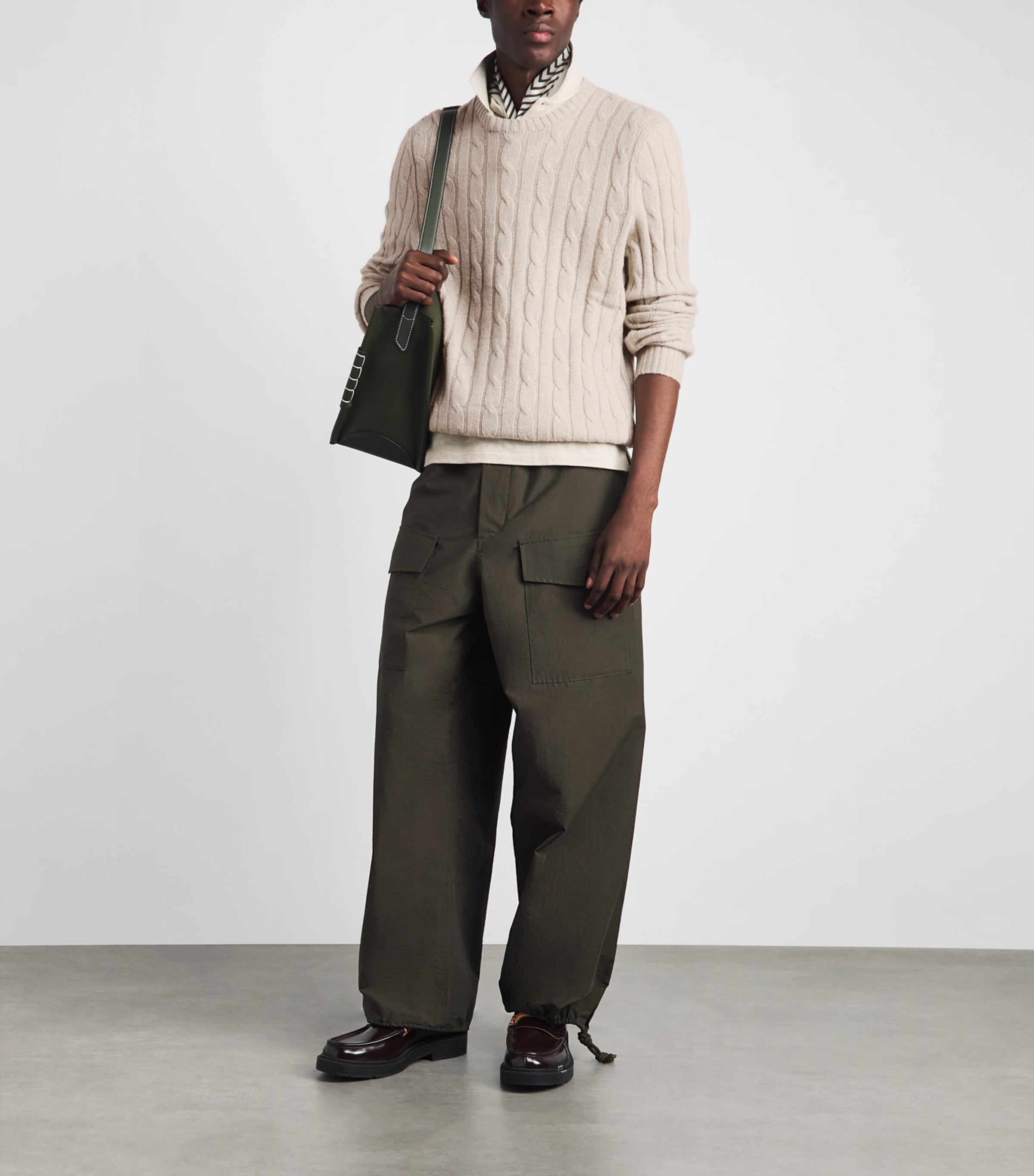 Polo Ralph Lauren Mens Cashmere Cable-Knit Sweater Light Wlnut Brn Hthr Image 2