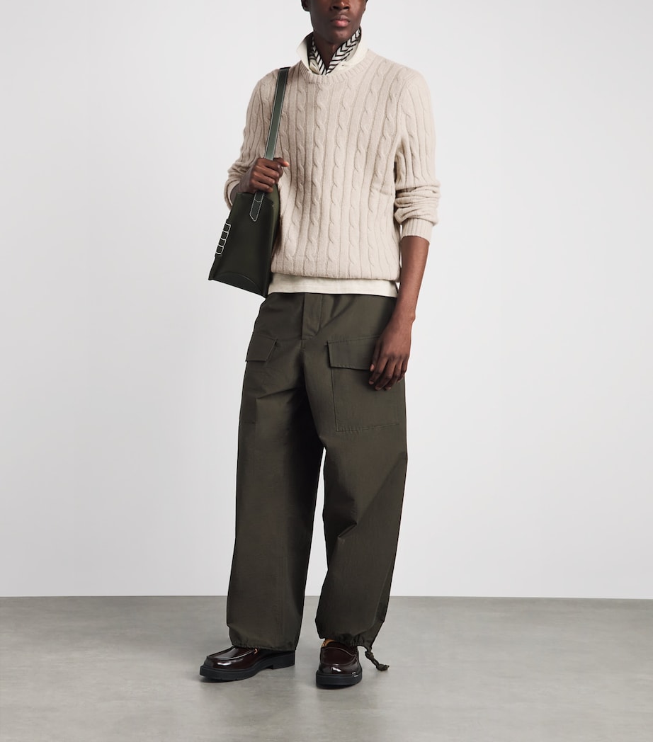 Polo Ralph Lauren Mens Cashmere Cable-Knit Sweater Light Wlnut Brn Hthr Image 2