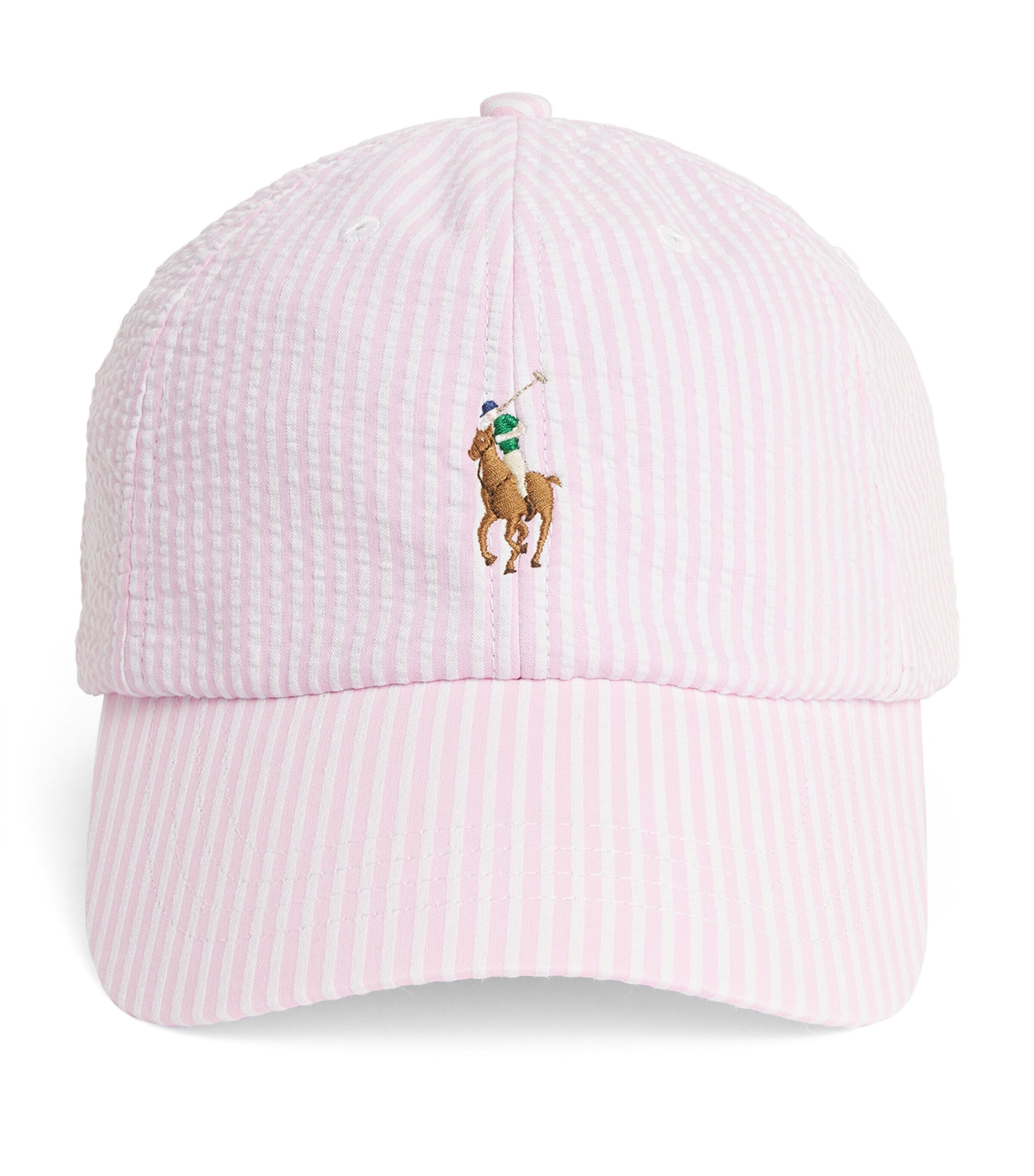 Seersucker Polo Pony Baseball Cap PINK Image 1