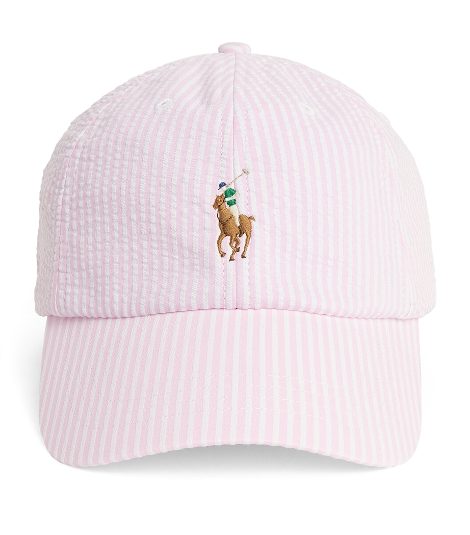 Seersucker Polo Pony Baseball Cap PINK Image 1
