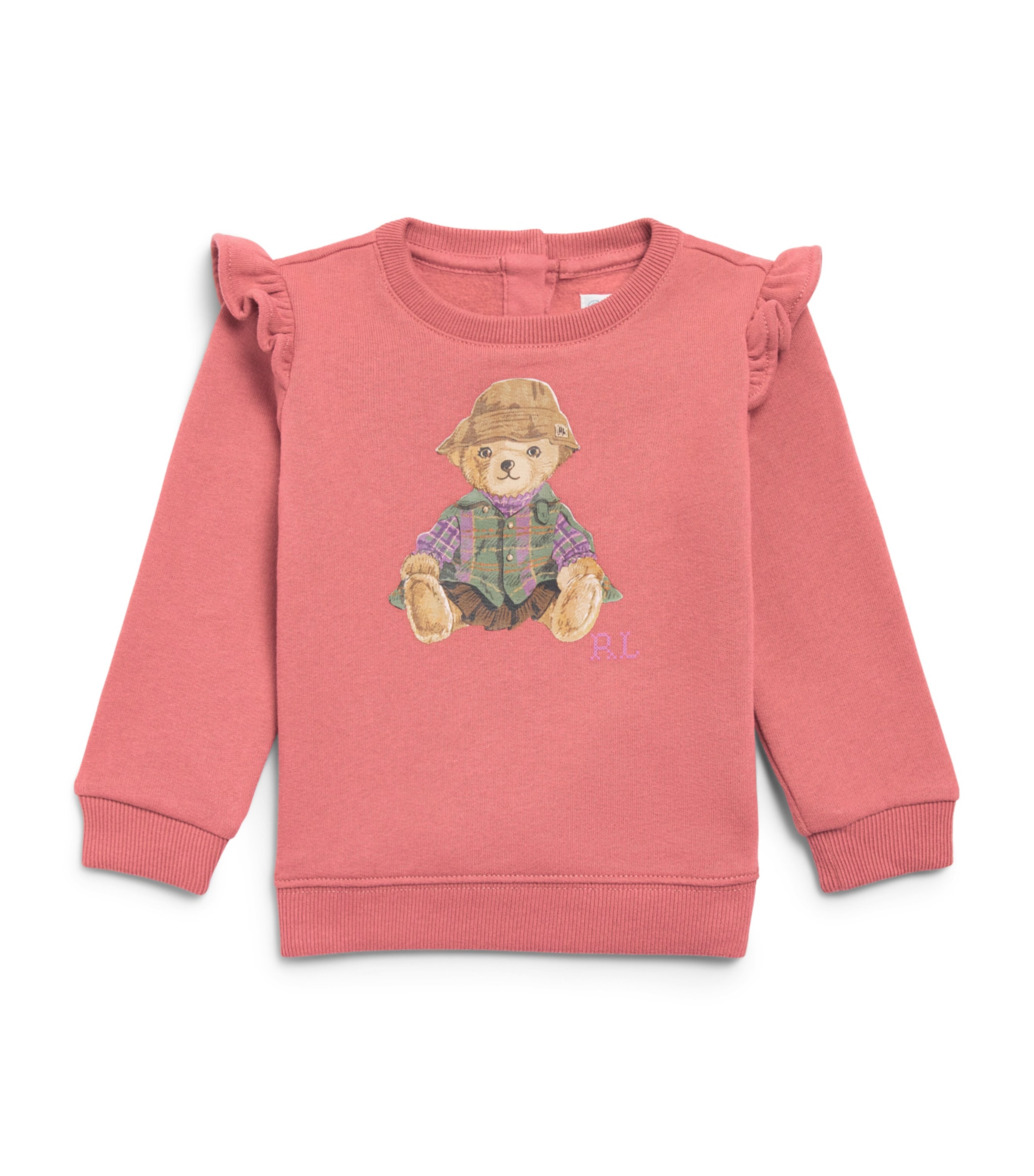 Ralph Lauren Kids Ruffle-Trim Polo Bear Sweatshirt (3-24 Months) Canvas Pink Image 1