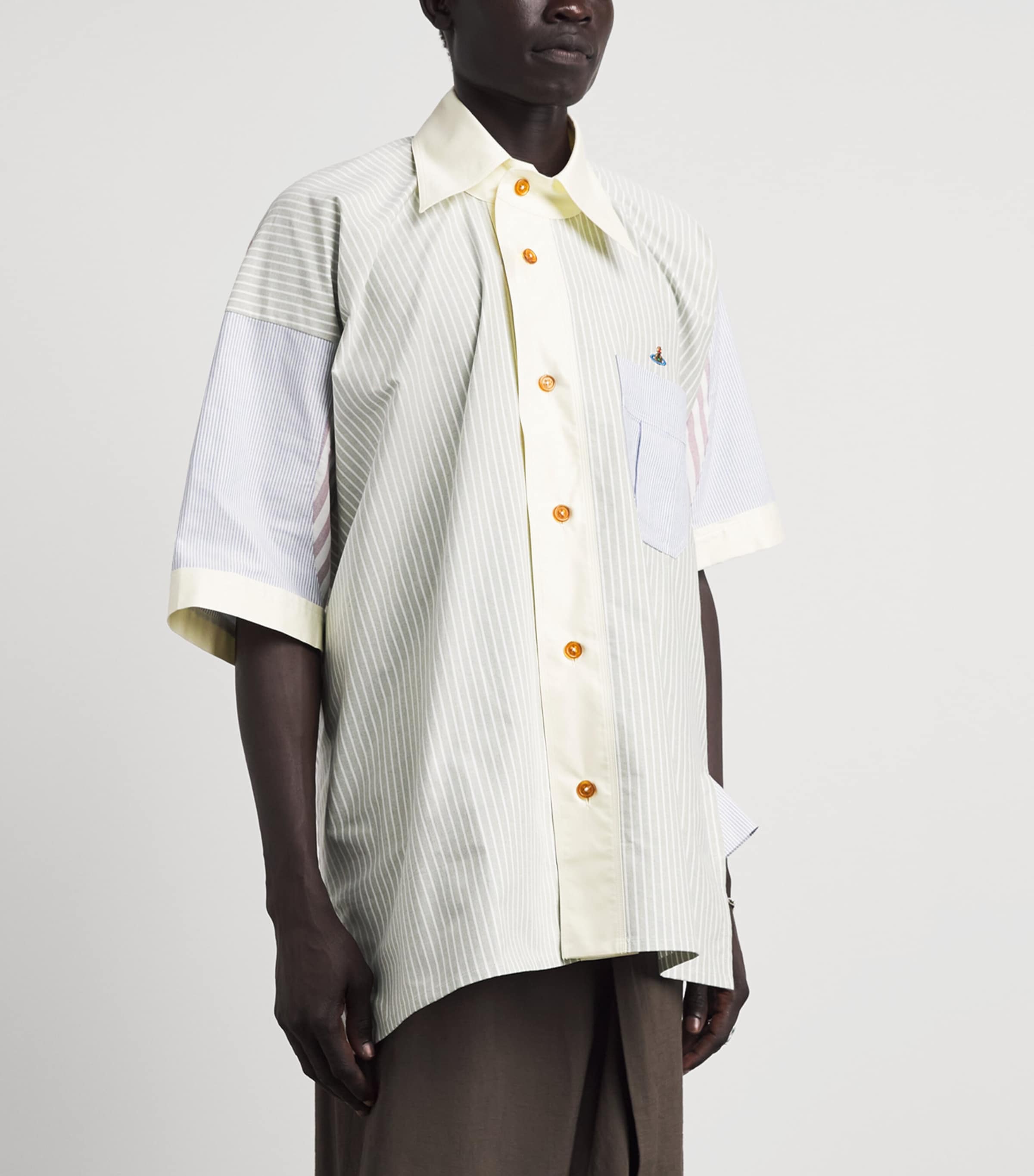 Vivienne Westwood Mens Cotton Asymmetric Logo Shirt Stripe Mix Image 4