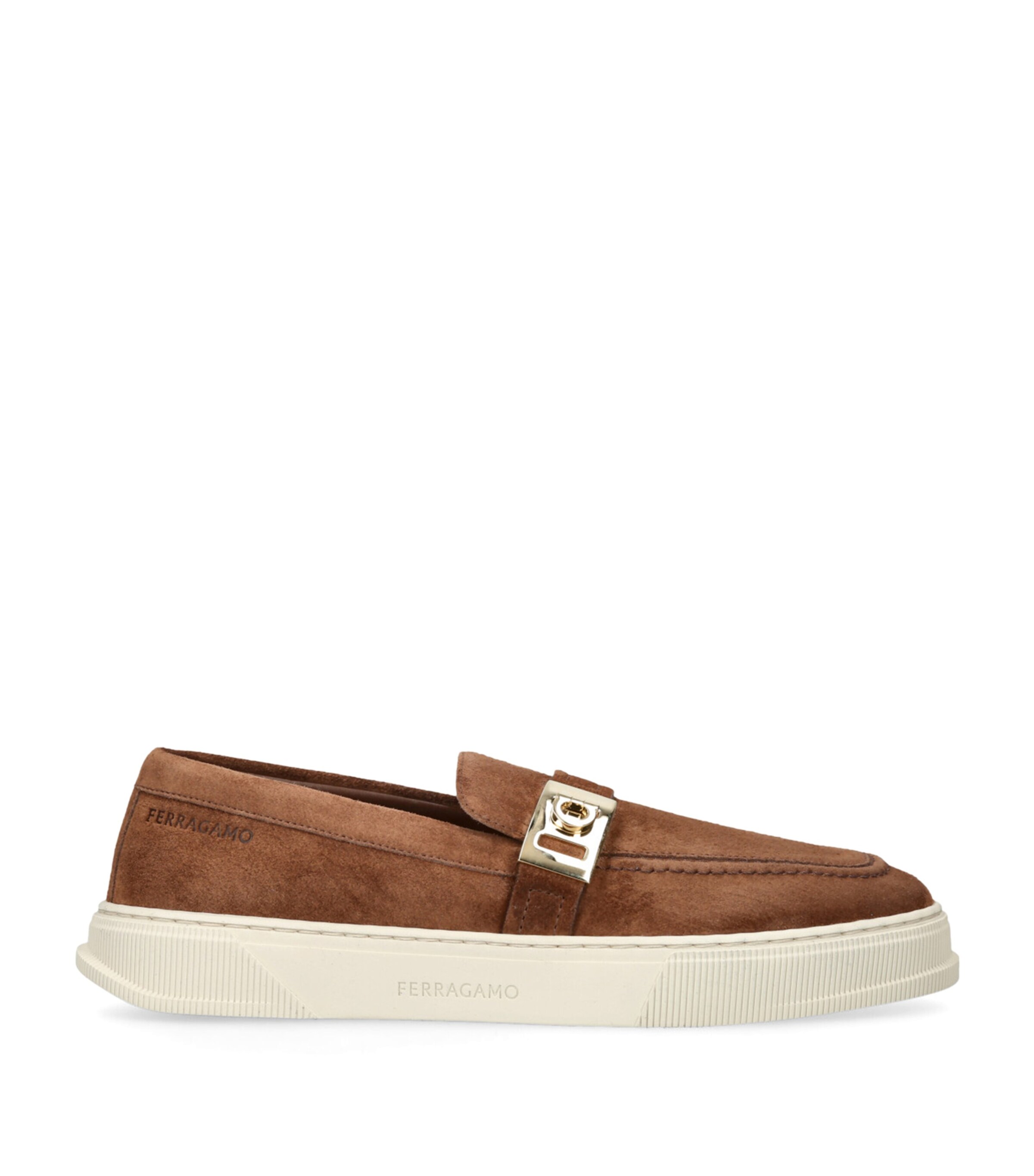 Salvatore Ferragamo Brown Suede Brad Slip-On Sneakers  display picture 1