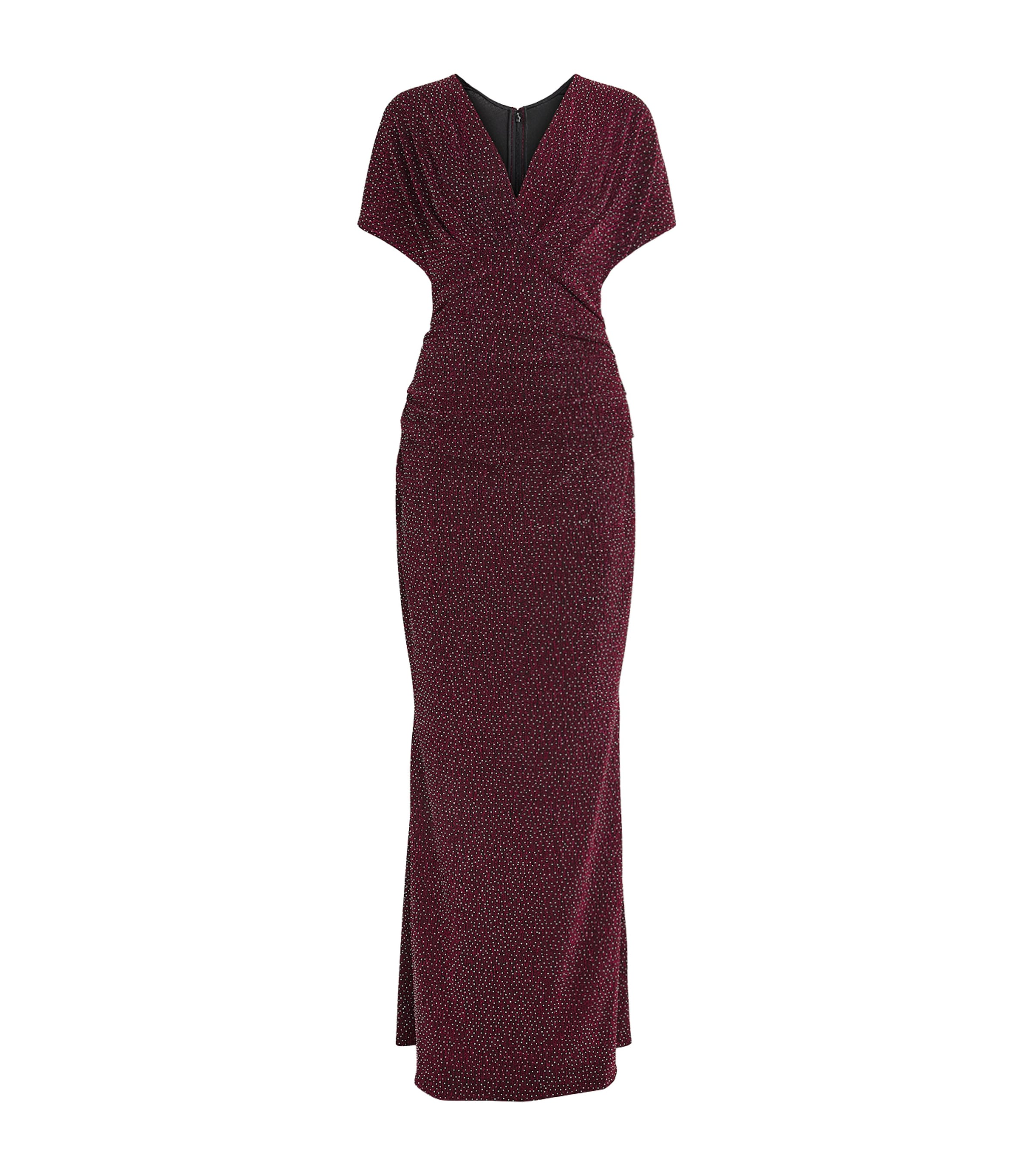 Talbot Runhof Womens Rhinestone V-Neck Gown Cranberry Image 1
