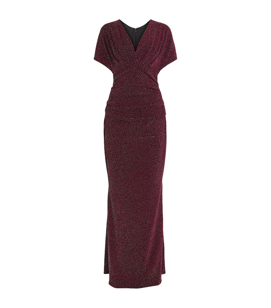 Talbot Runhof Womens Rhinestone V-Neck Gown Cranberry Image 1