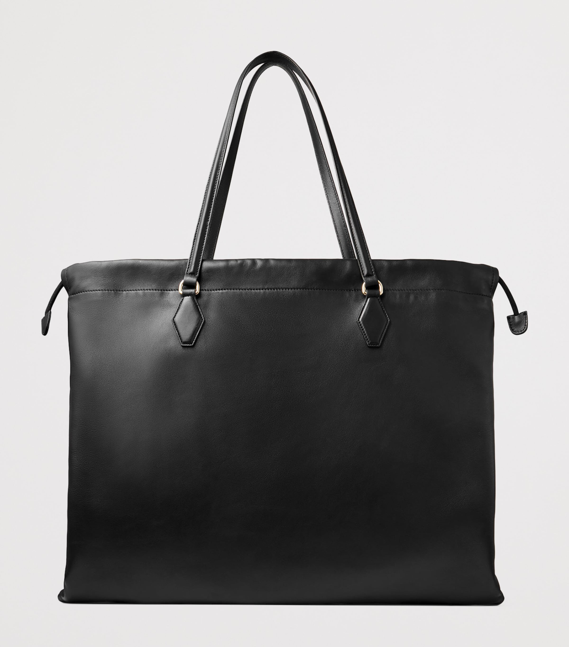 Large Leather Drawstring Tote Bag BLACK/LIGHT GOLD Image 4