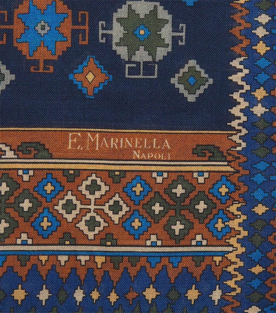 E. Marinella Wool-Silk Geometric Print Scarf Navy Image 3