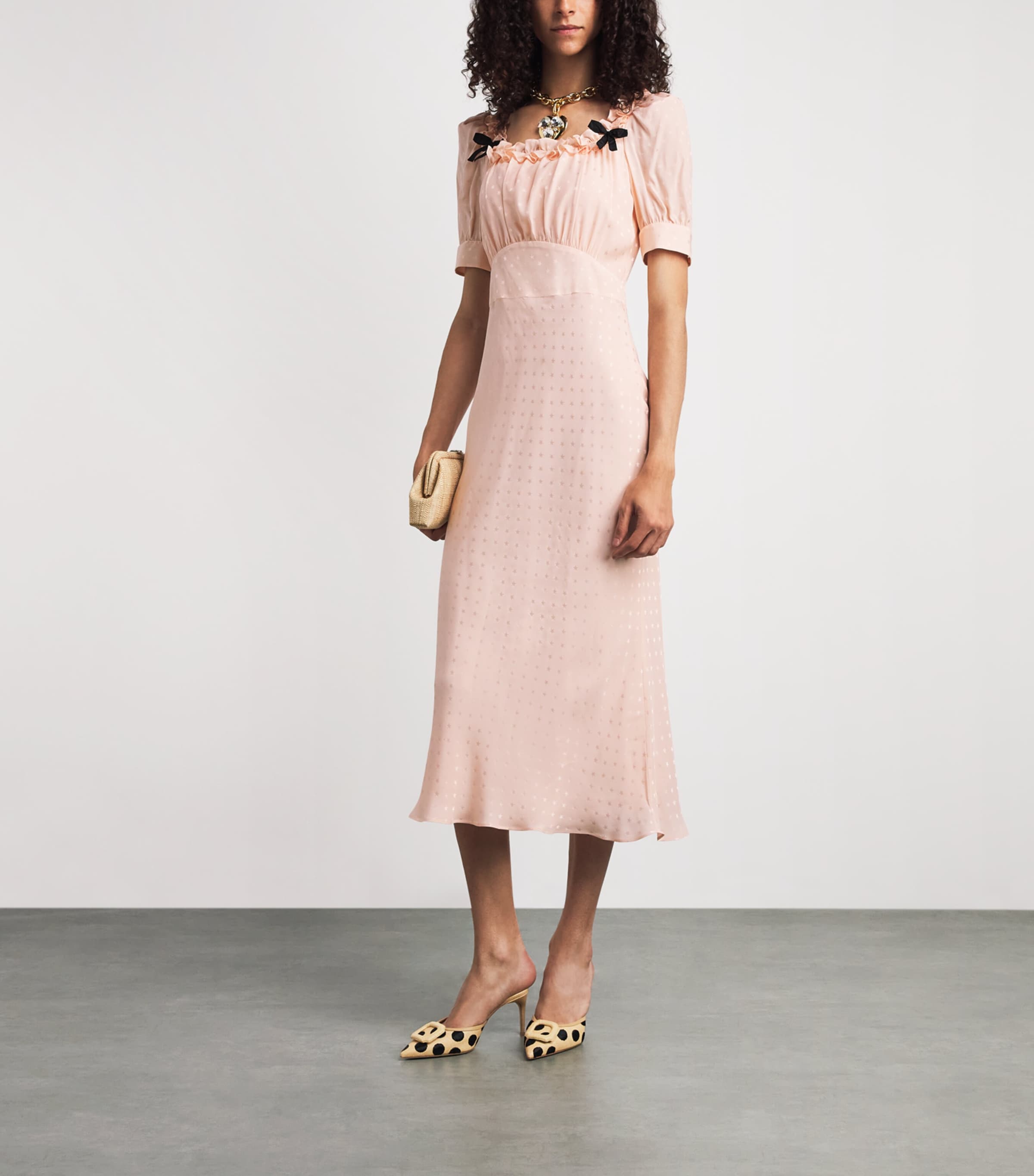 Alessandra Rich Womens Silk Gathered Midi Dress Light Pink Image 2