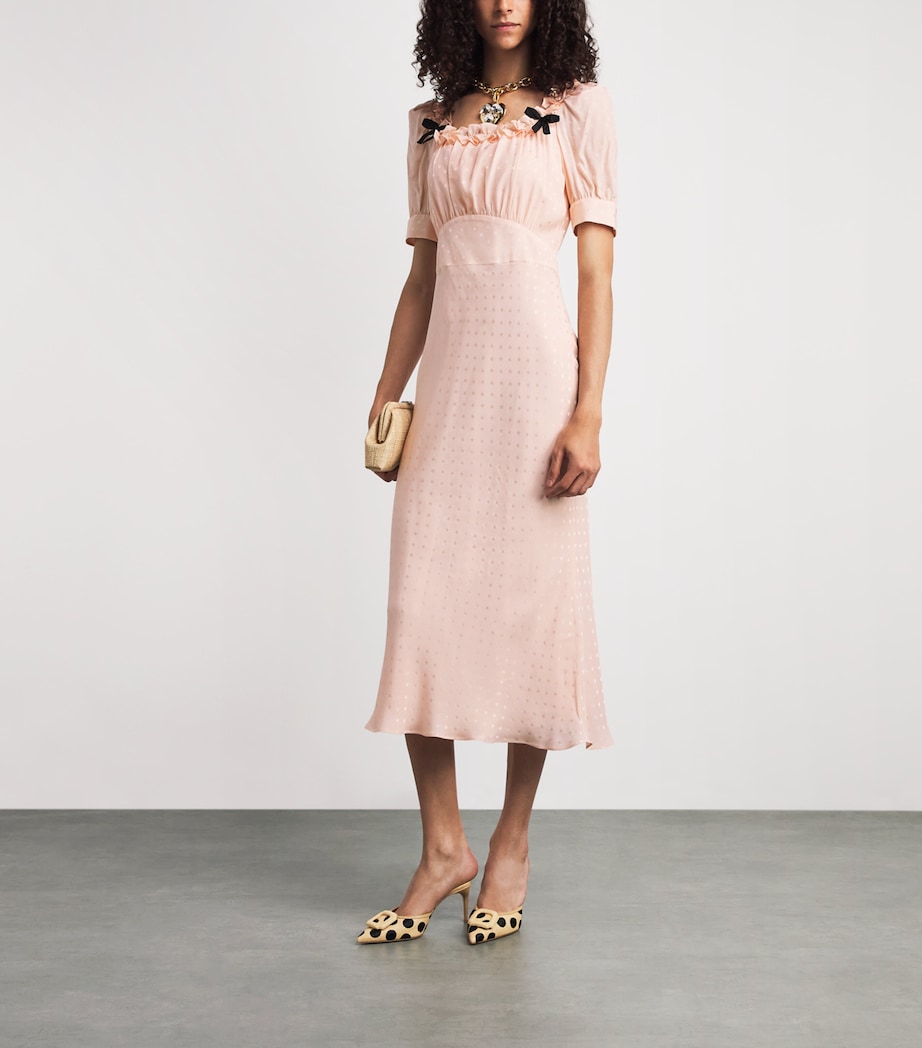 Alessandra Rich Womens Silk Gathered Midi Dress Light Pink Image 2