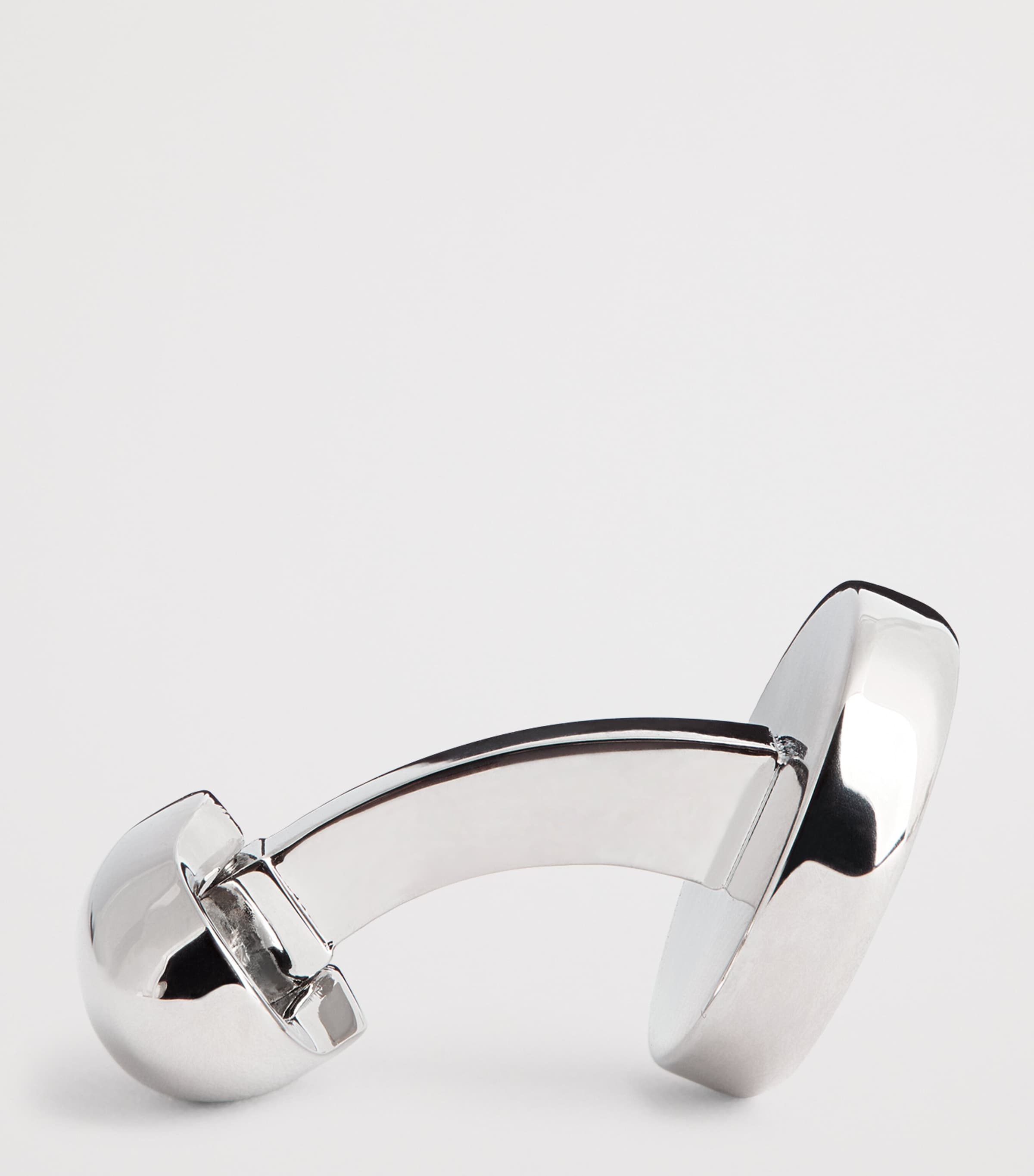 Rhodium-Plated Woven Round Cufflinks RHODIUM Image 4