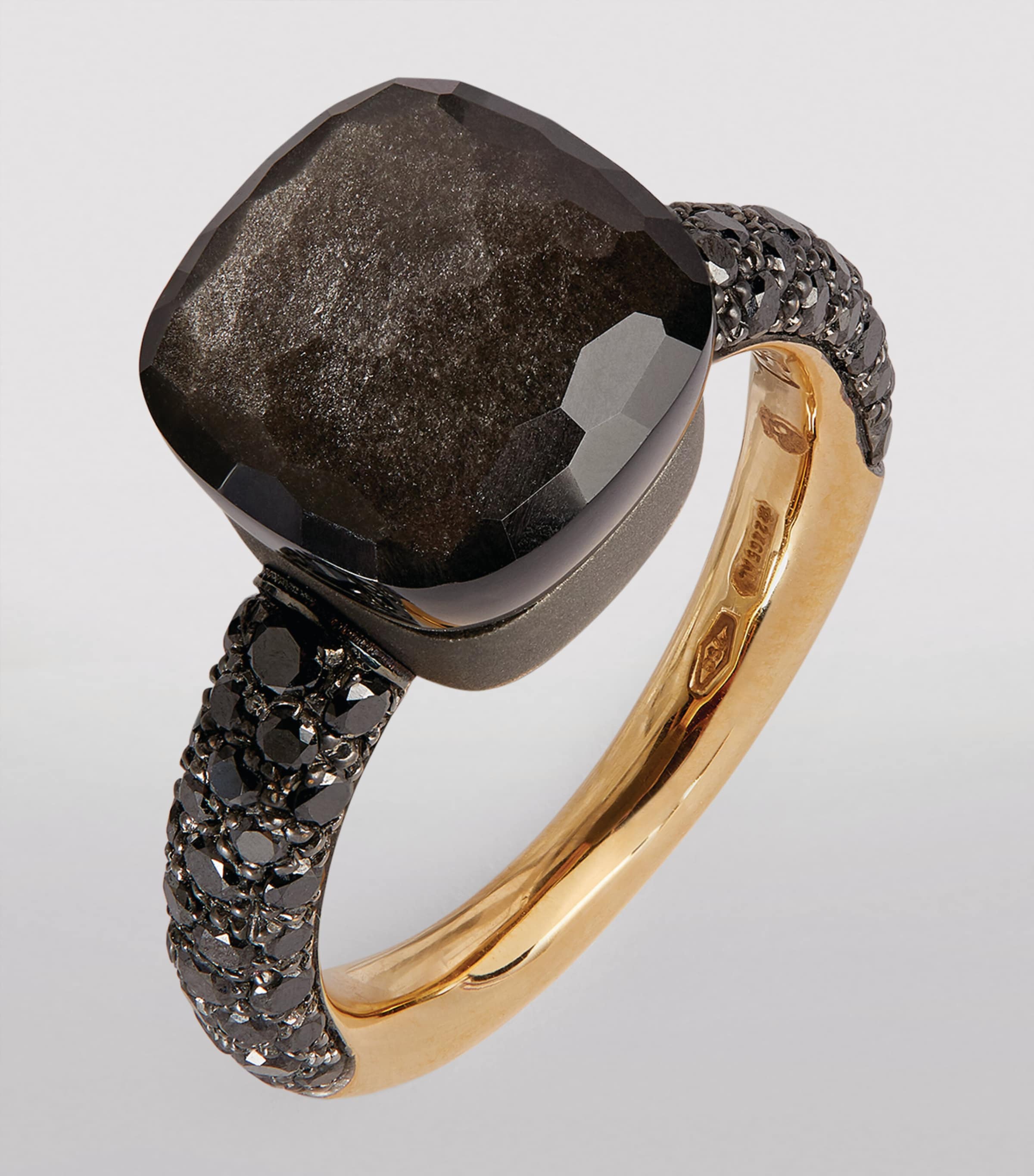 Rose Gold, Titanium, Black Diamond and Obsidian Nudo Ring DBKOS Image 2