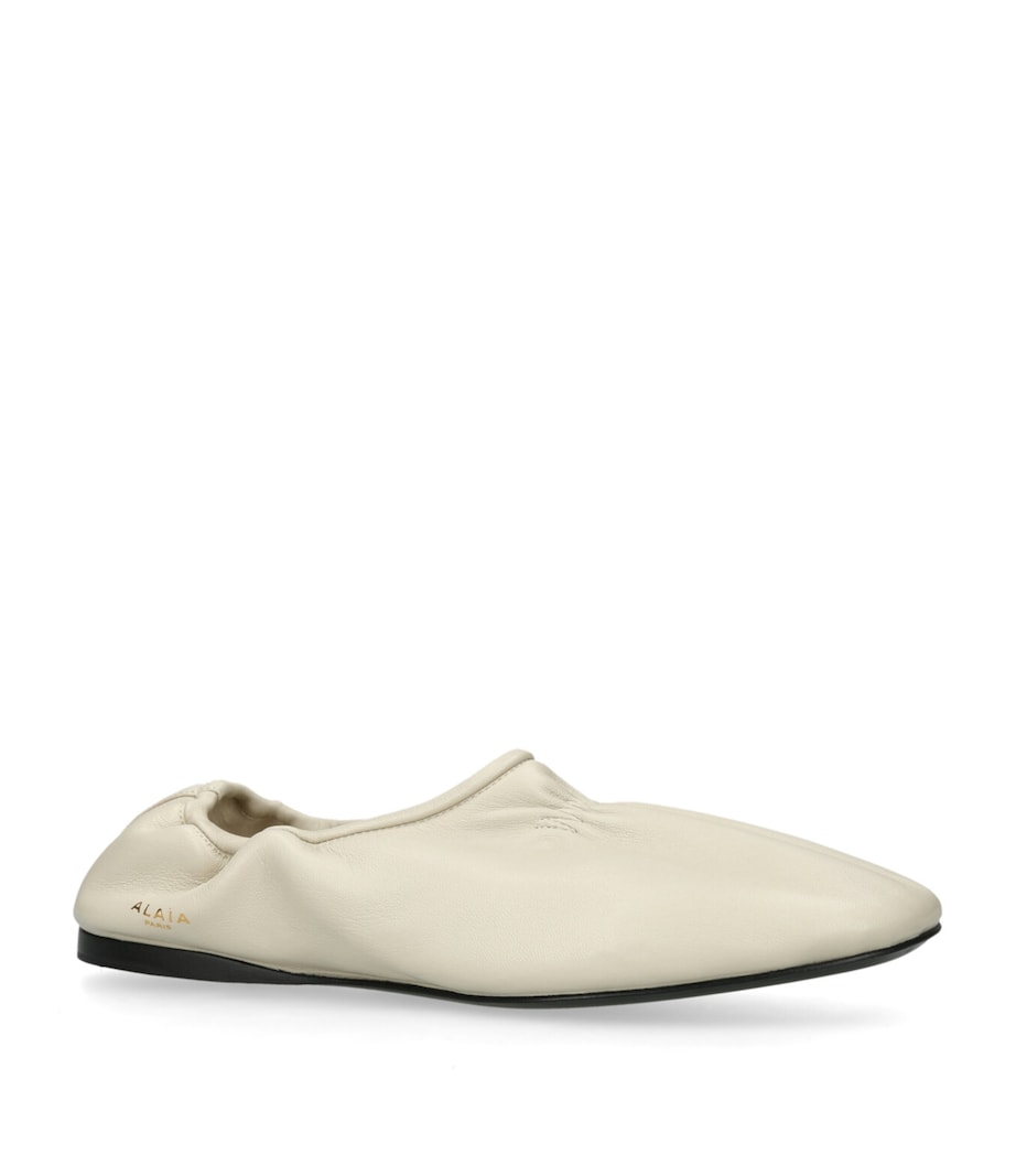 Leather Scrunched Ballet Flats BONE Image 3