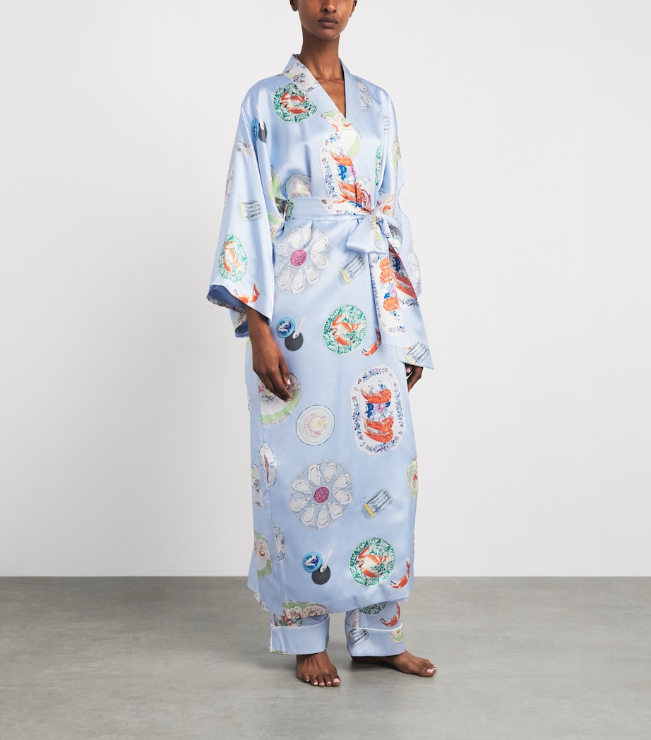 Olivia von Halle Womens Silk Queenie Cadiz Seafood Night Robe Cadiz Image 2