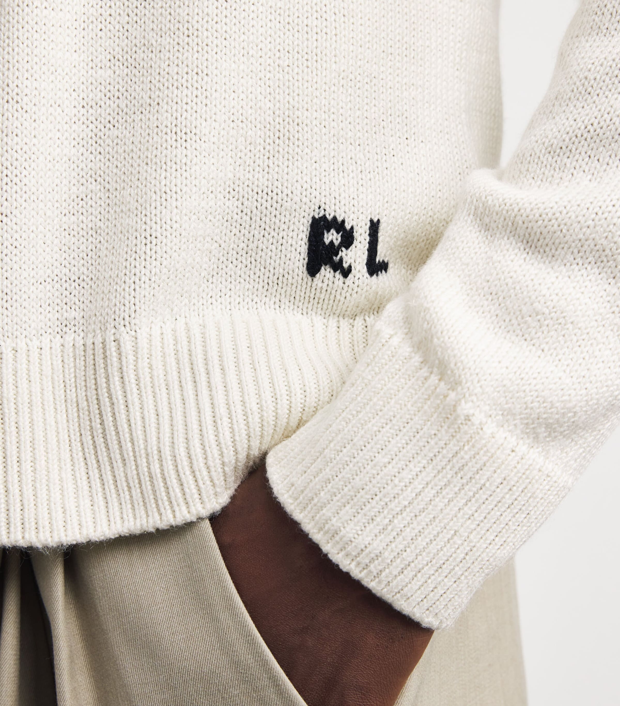 Ralph Lauren Purple Label Mens Silk-Linen Polo Bear Sweater Classic Cream Image 3