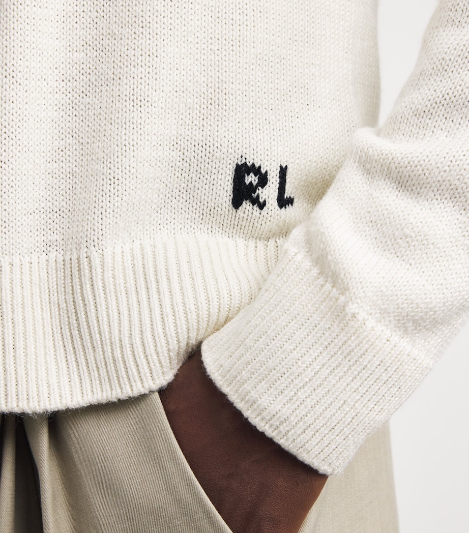 Ralph Lauren Purple Label Mens Silk-Linen Polo Bear Sweater Classic Cream Image 3