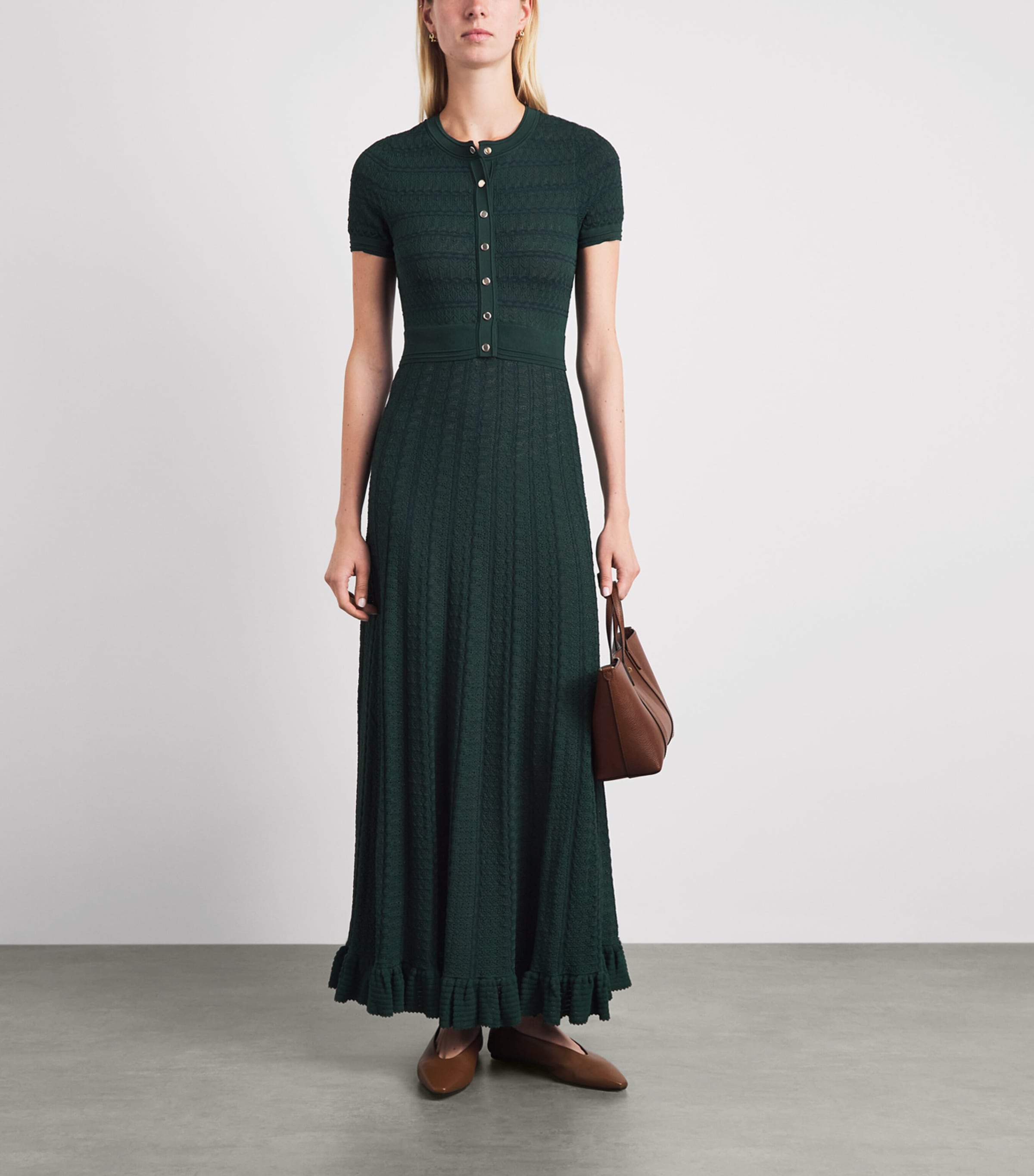 Sandro Paris Womens Pointelle-Knit Midi Dress Green Image 2