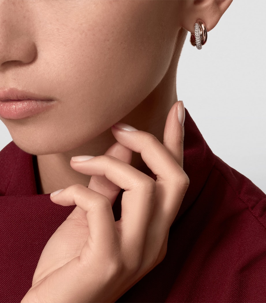 White, Yellow, Rose Gold and Diamond Trinity Hoop Earrings MULTI GOLD Image 4