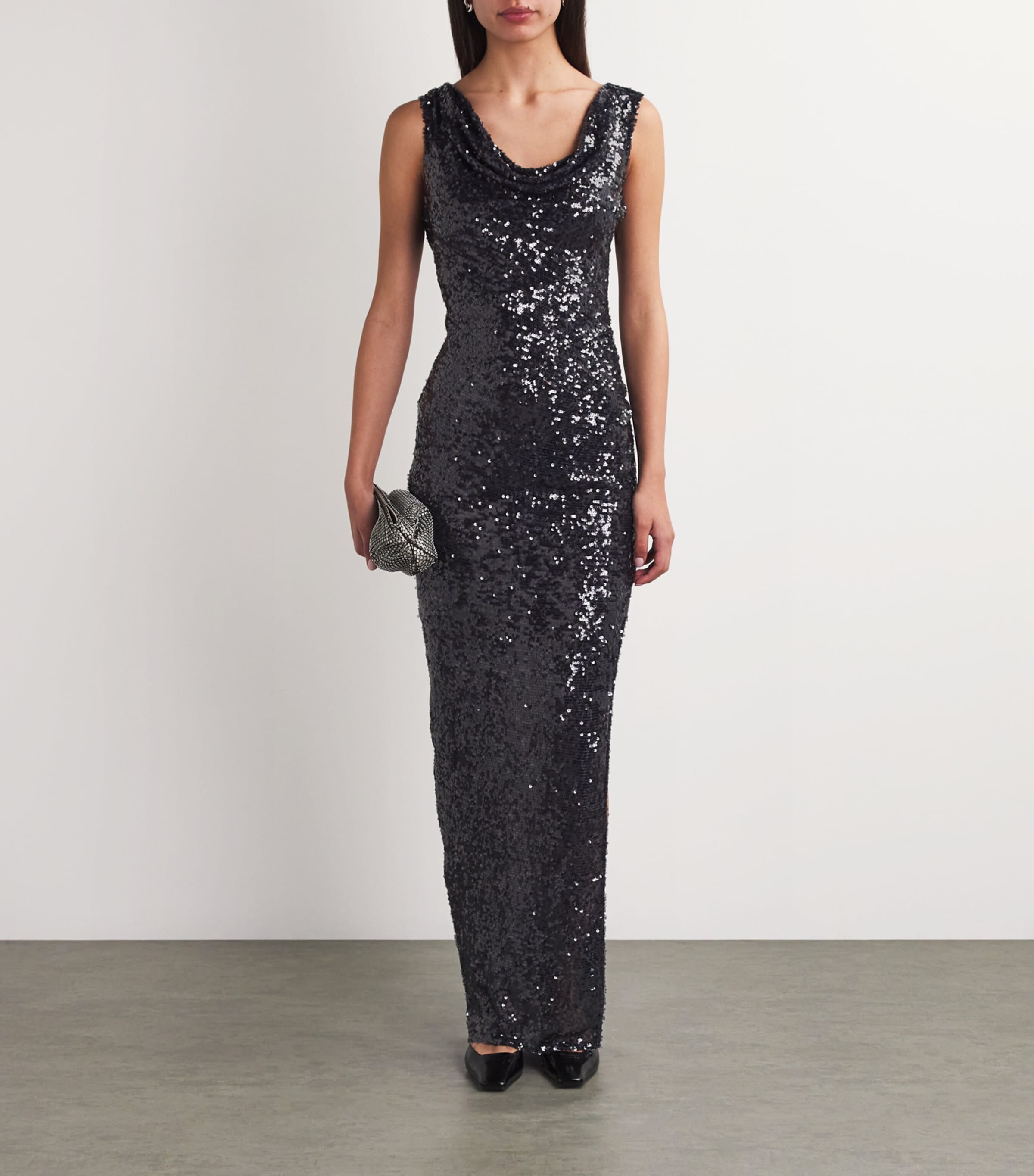 Sequinned Cowl-Neck Gown 418 MARINE Image 2