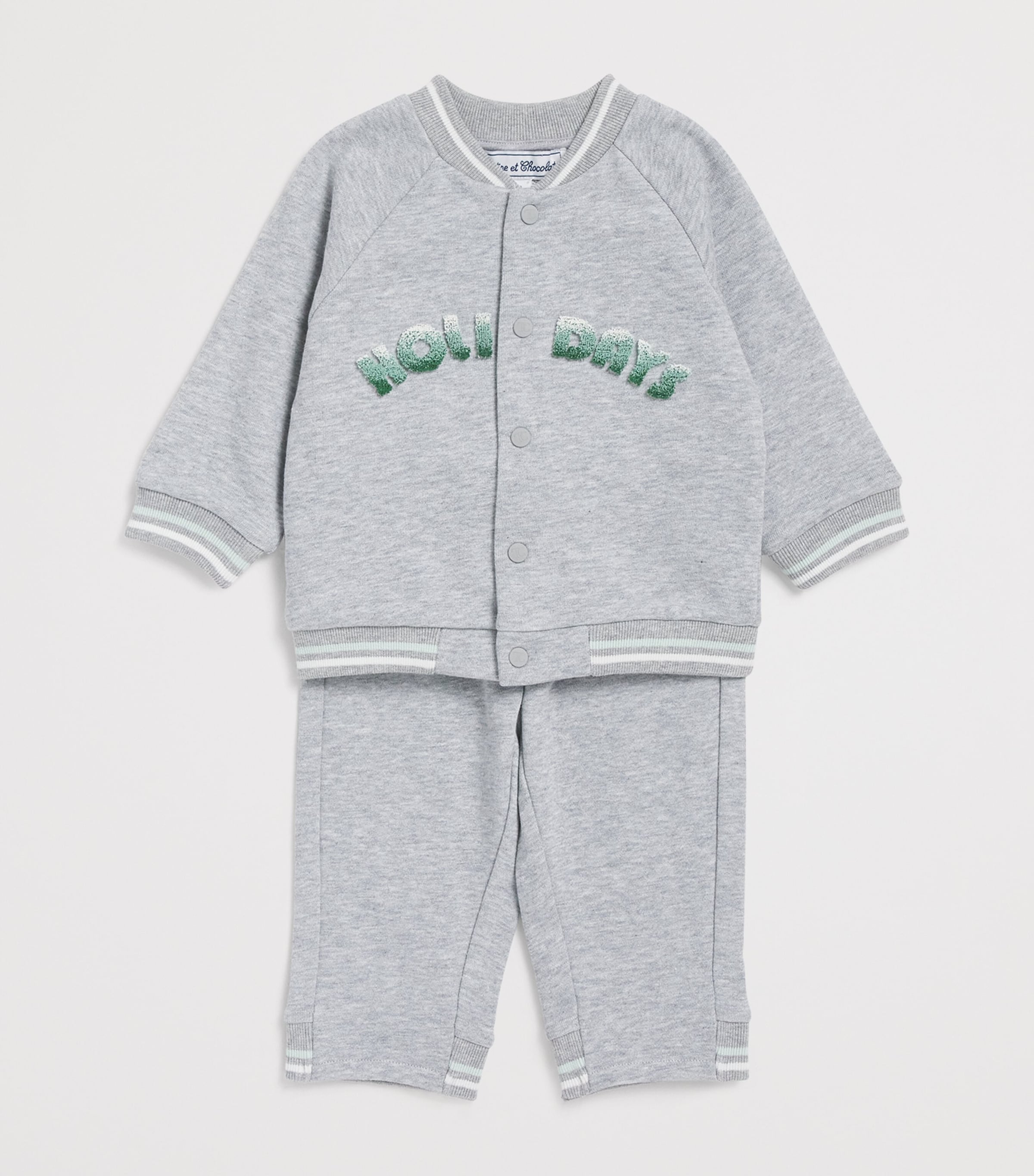 Cotton Appliqué Track Jacket and Sweatpants Set (3 Months – 5 Years) 22GRIS CHINÉ Image 3
