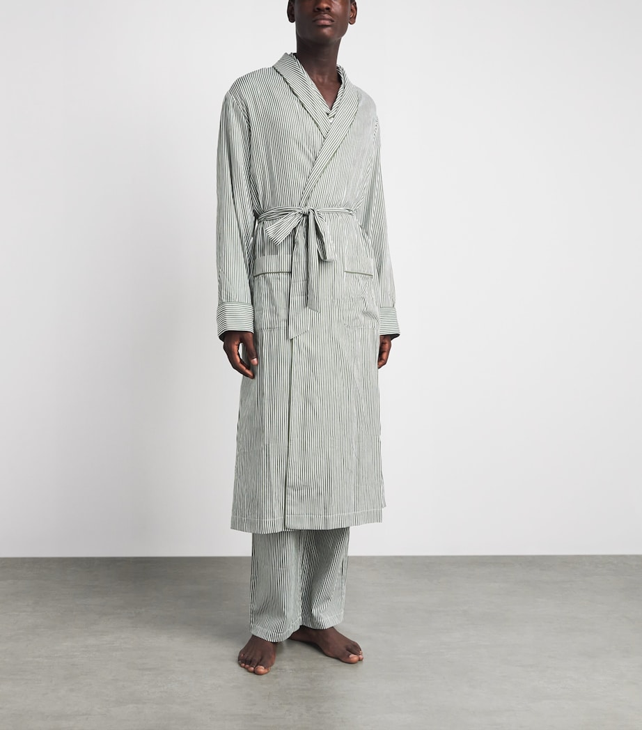 Harrods Mens Cotton Stripe Robe Green Image 2