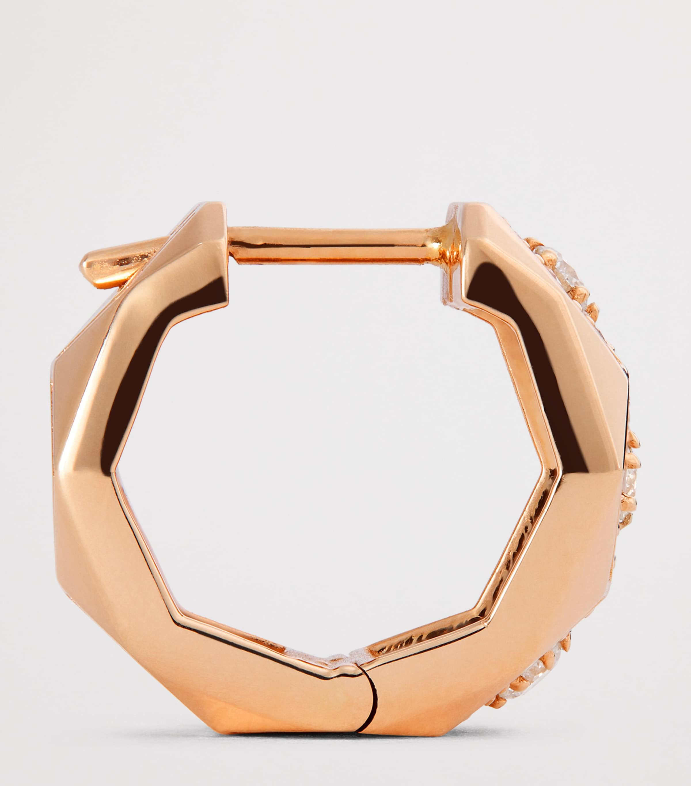 Rose Gold and Diamond Honeycomb Huggie Earrings ROSE GOLD Image 4