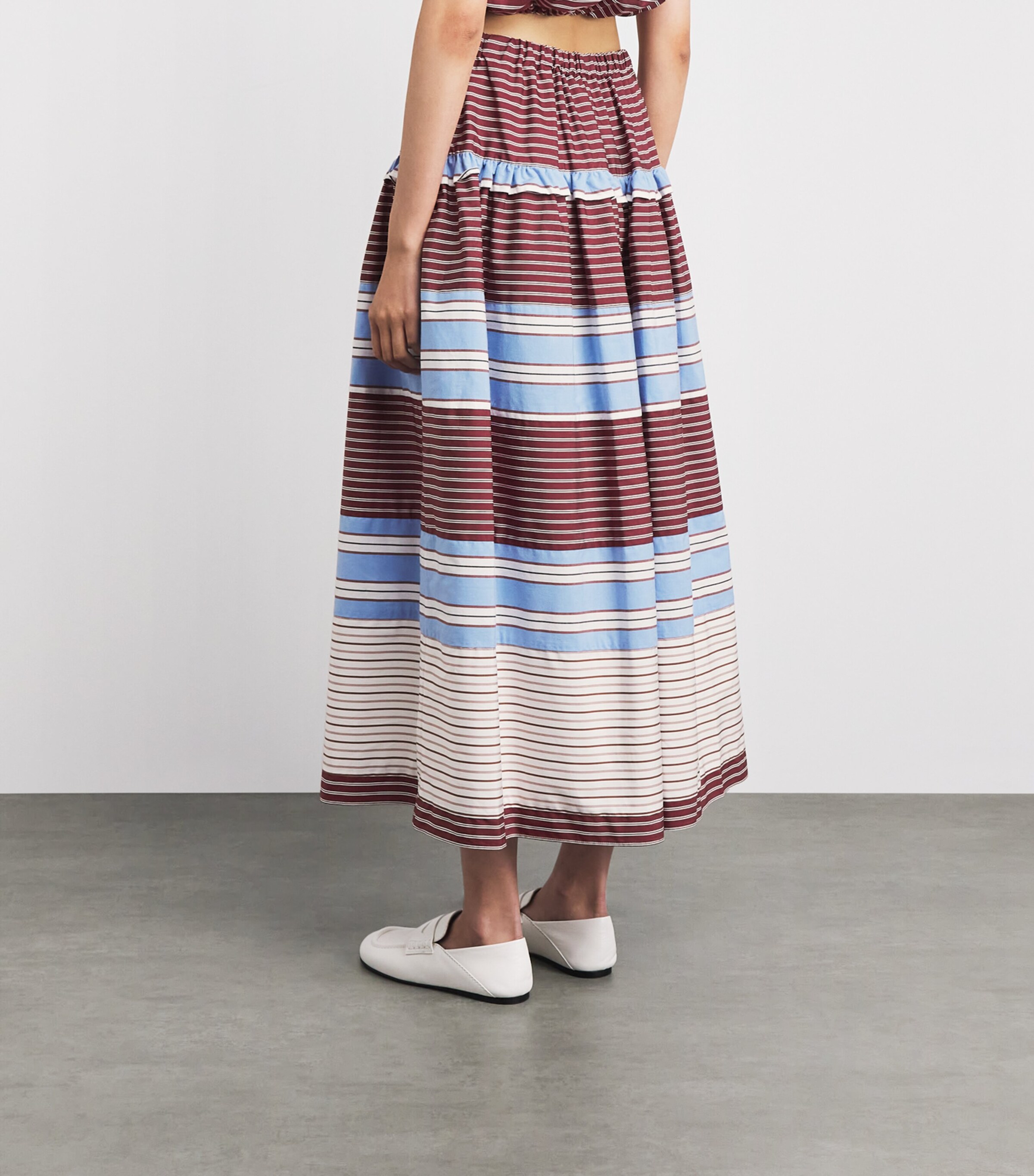 Sandro Paris Womens Cotton Stripe Maxi Skirt Burgundy / White Image 5