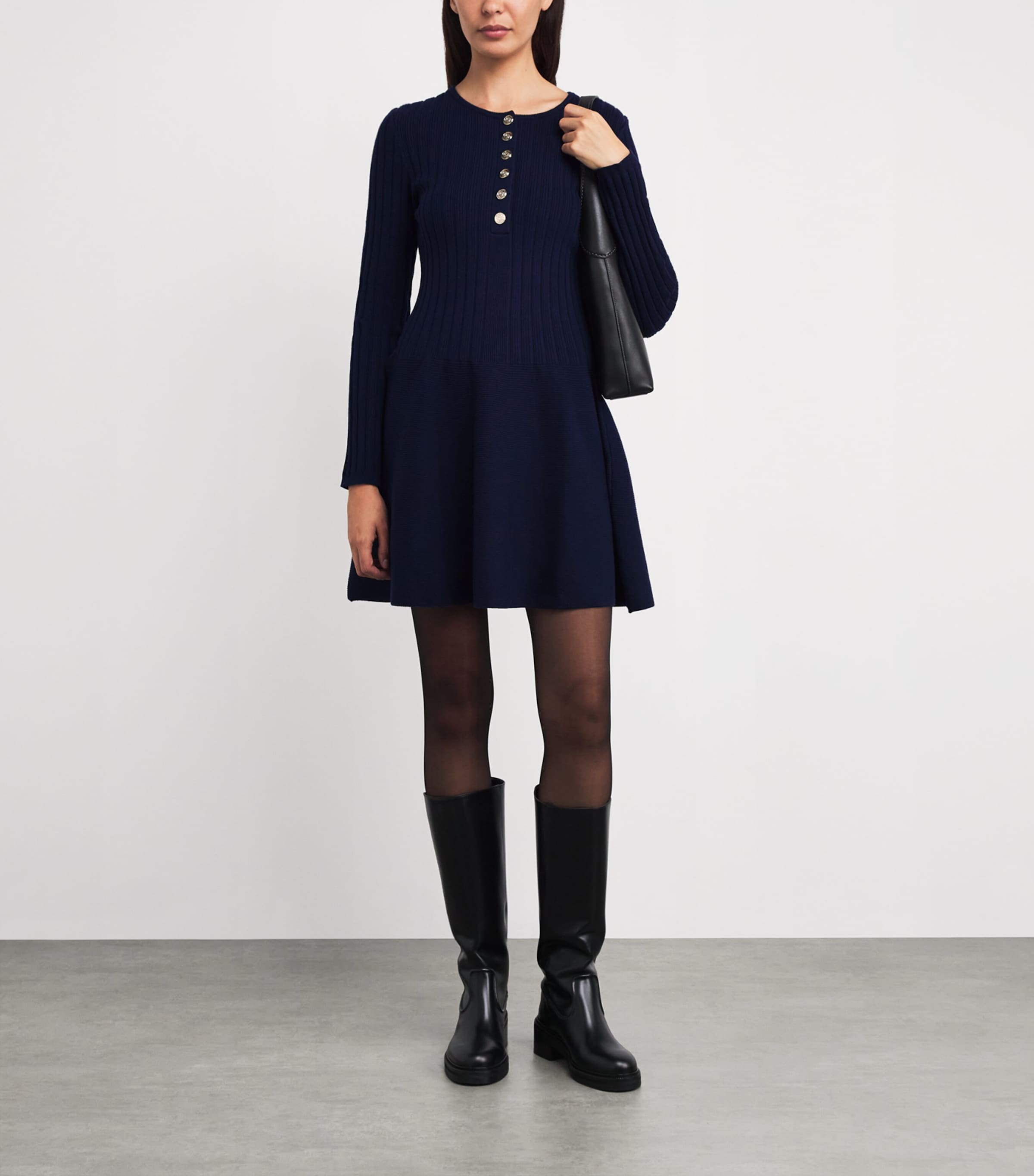 Ribbed Knitted Mini Dress NAVY Image 2