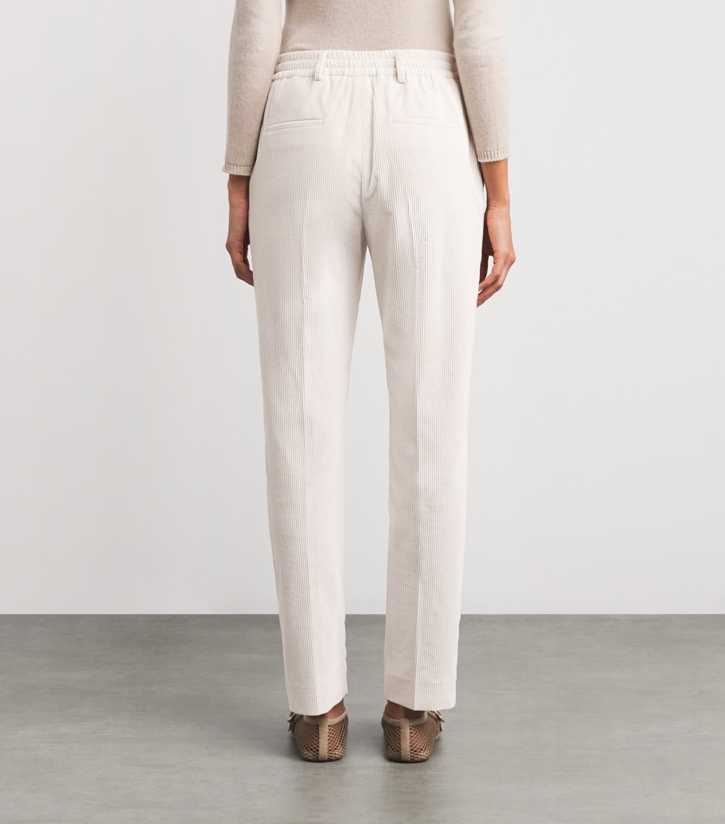 Corduroy Drawstring Straight Trousers AVORIO Image 4