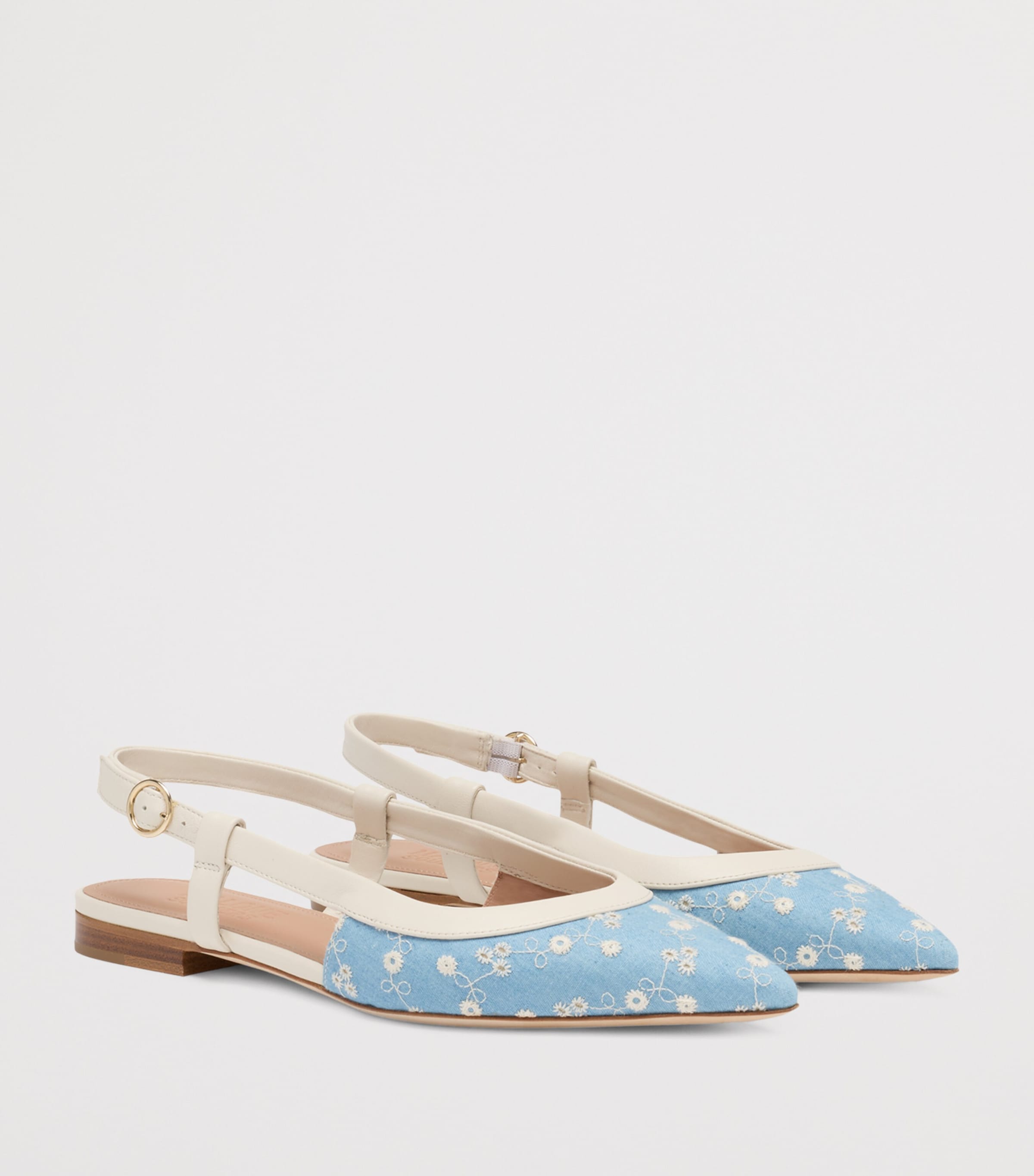 Malone Souliers Denim-Leather Tate Slingback Flats Blue Image 3
