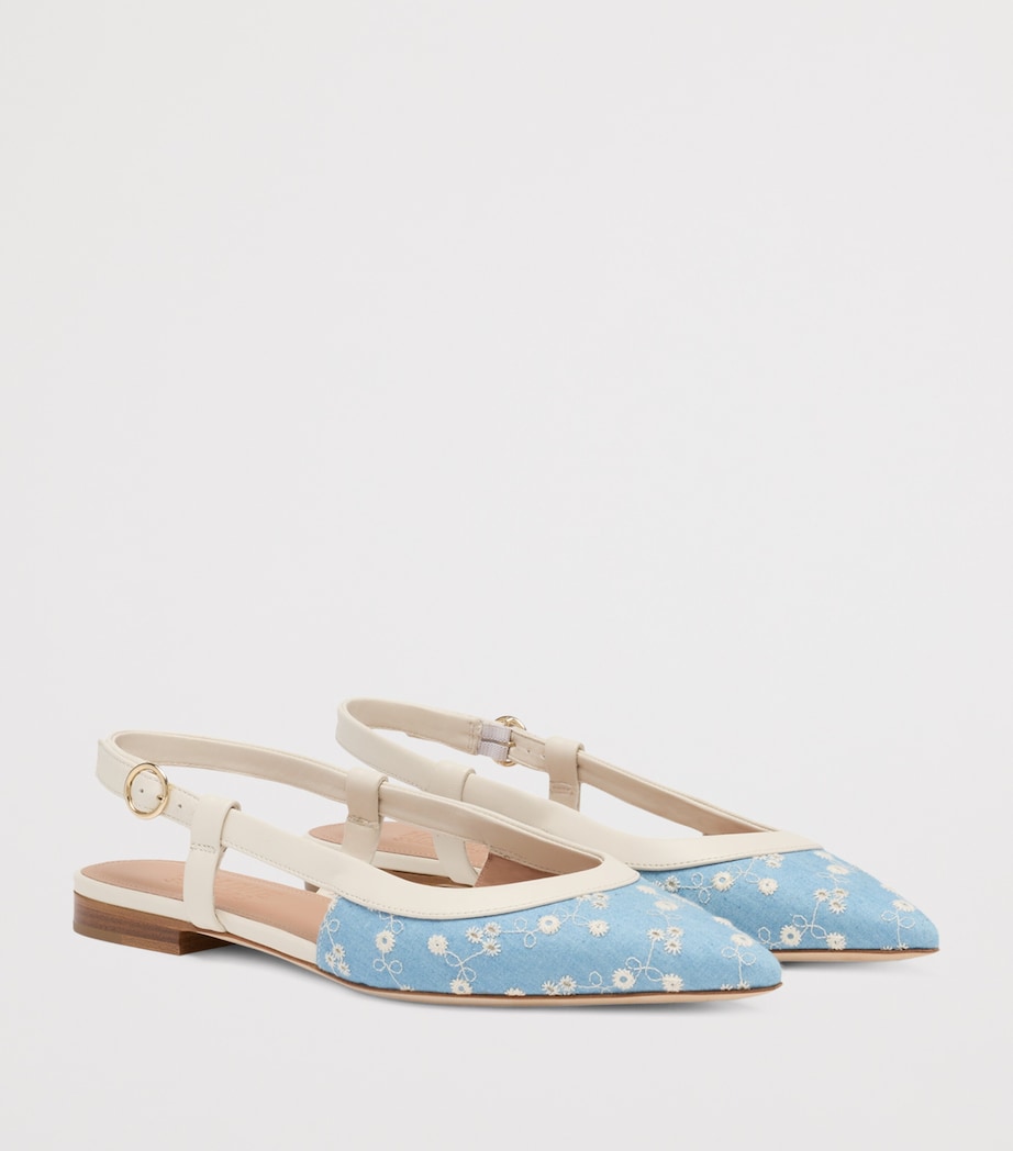Malone Souliers Denim-Leather Tate Slingback Flats Blue Image 3