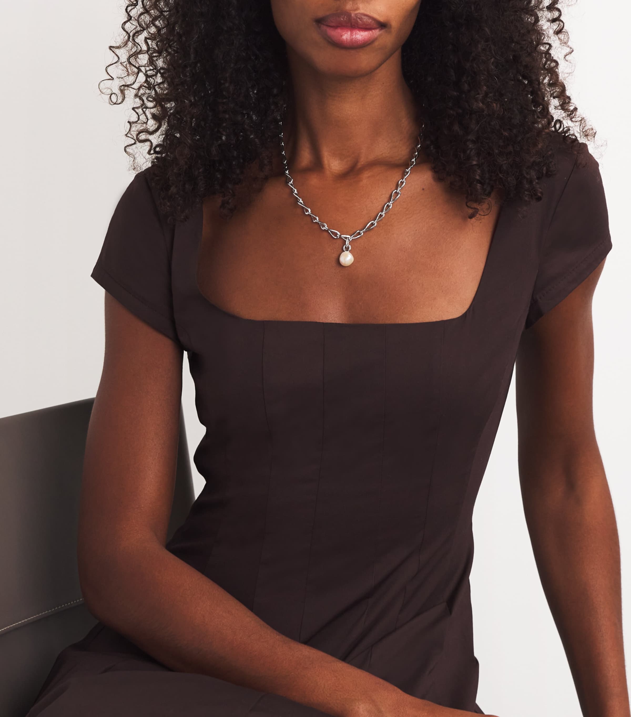 Sterling Silver Lariat Pearl Charm Necklace SILVER Image 2