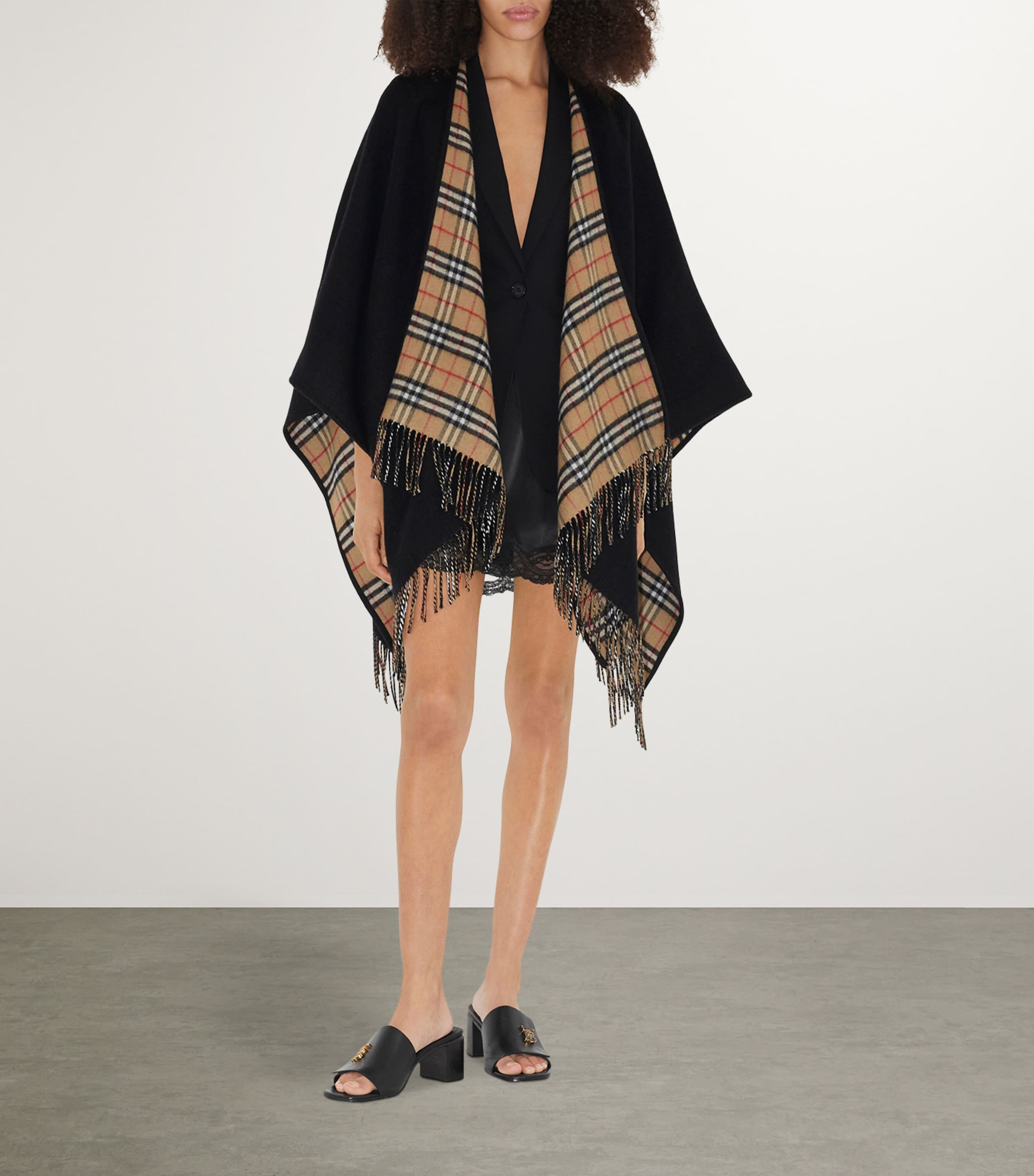 Burberry Black Wool Reversible Check Cape | Harrods UK