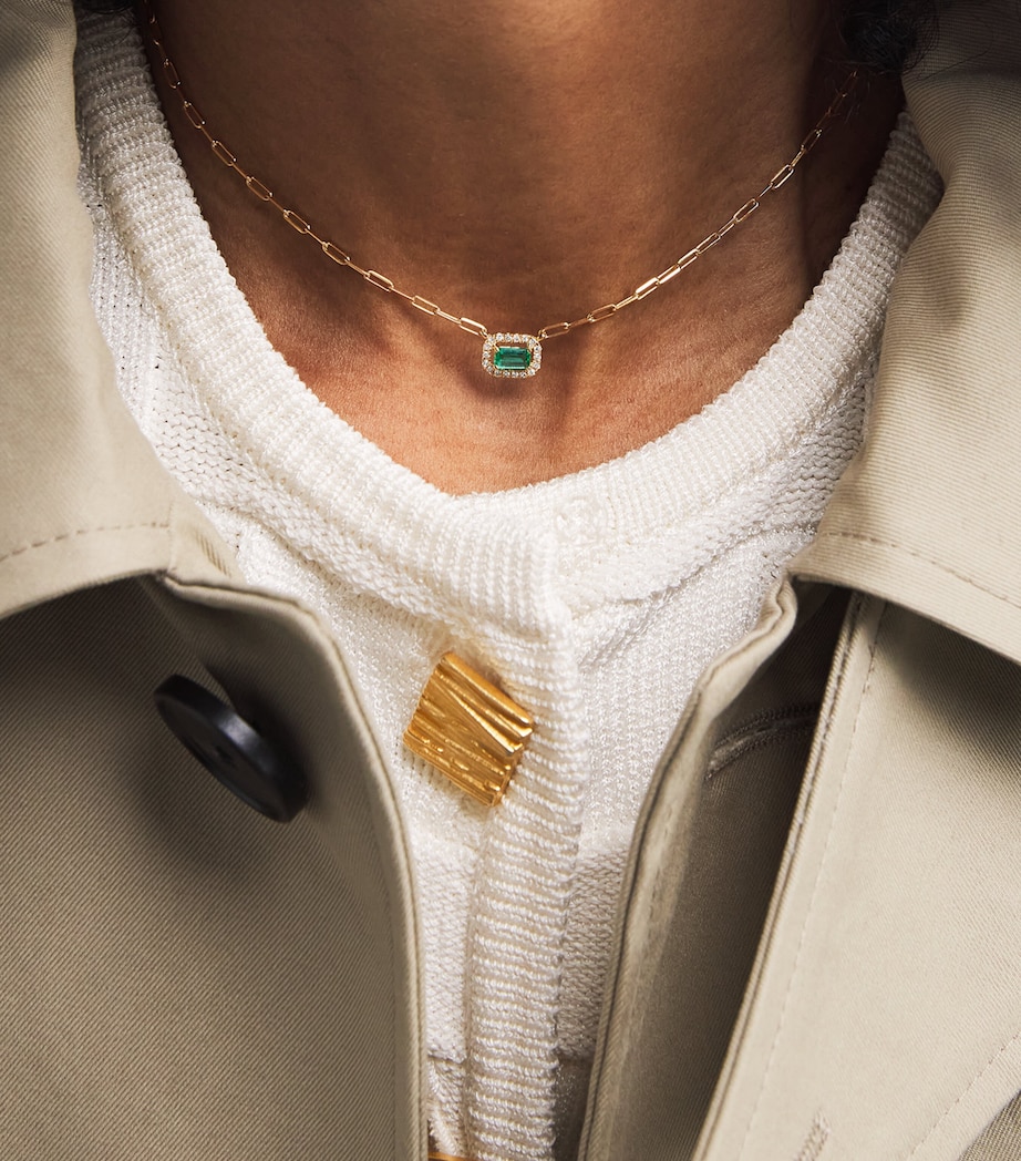 Yellow Gold, Diamond and Emerald Mini Me Chain Necklace YELLOW GOLD Image 2