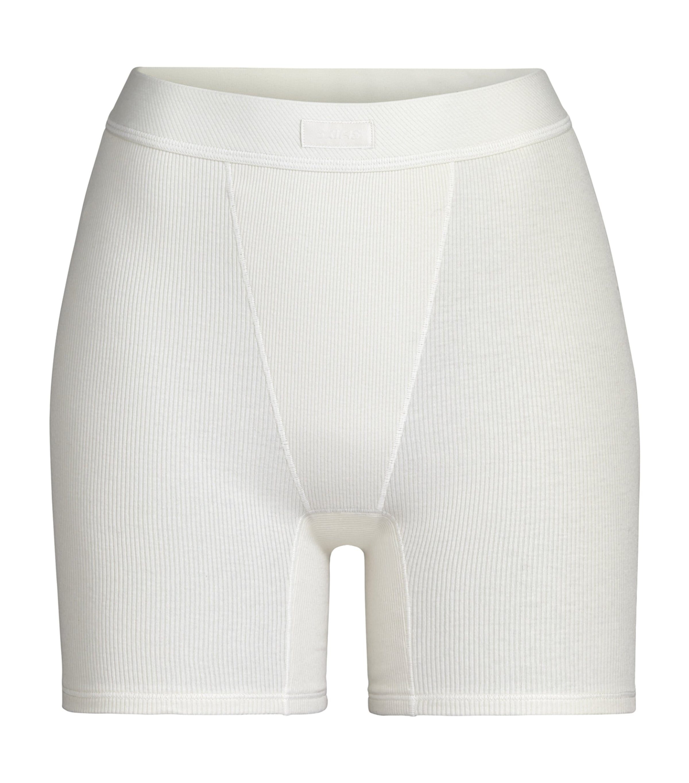 Skims Cotton-blend Ribbed Boxer Shorts In Ivory