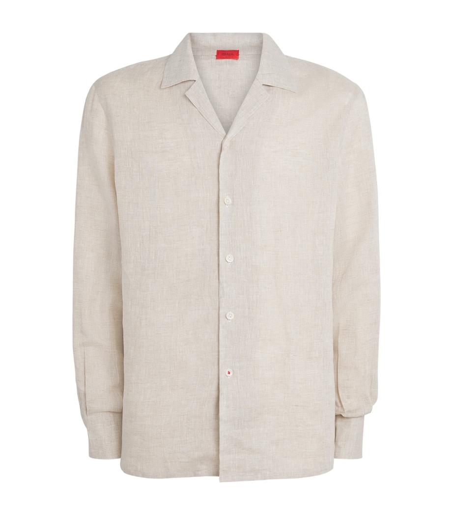 Isaia Mens Linen Camp-Collar Shirt Image 1