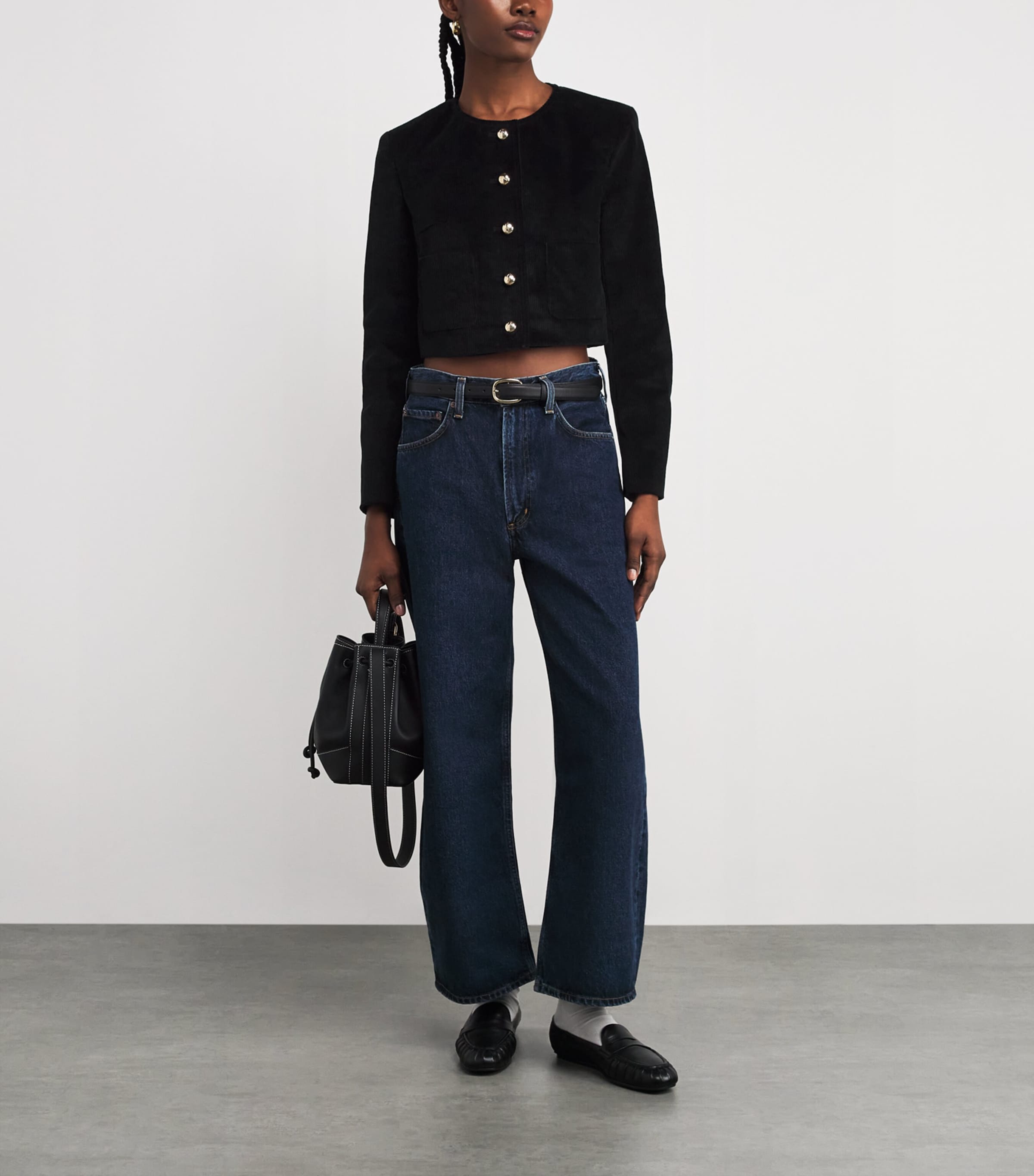 Velvet Cropped Blazer BLACK Image 2