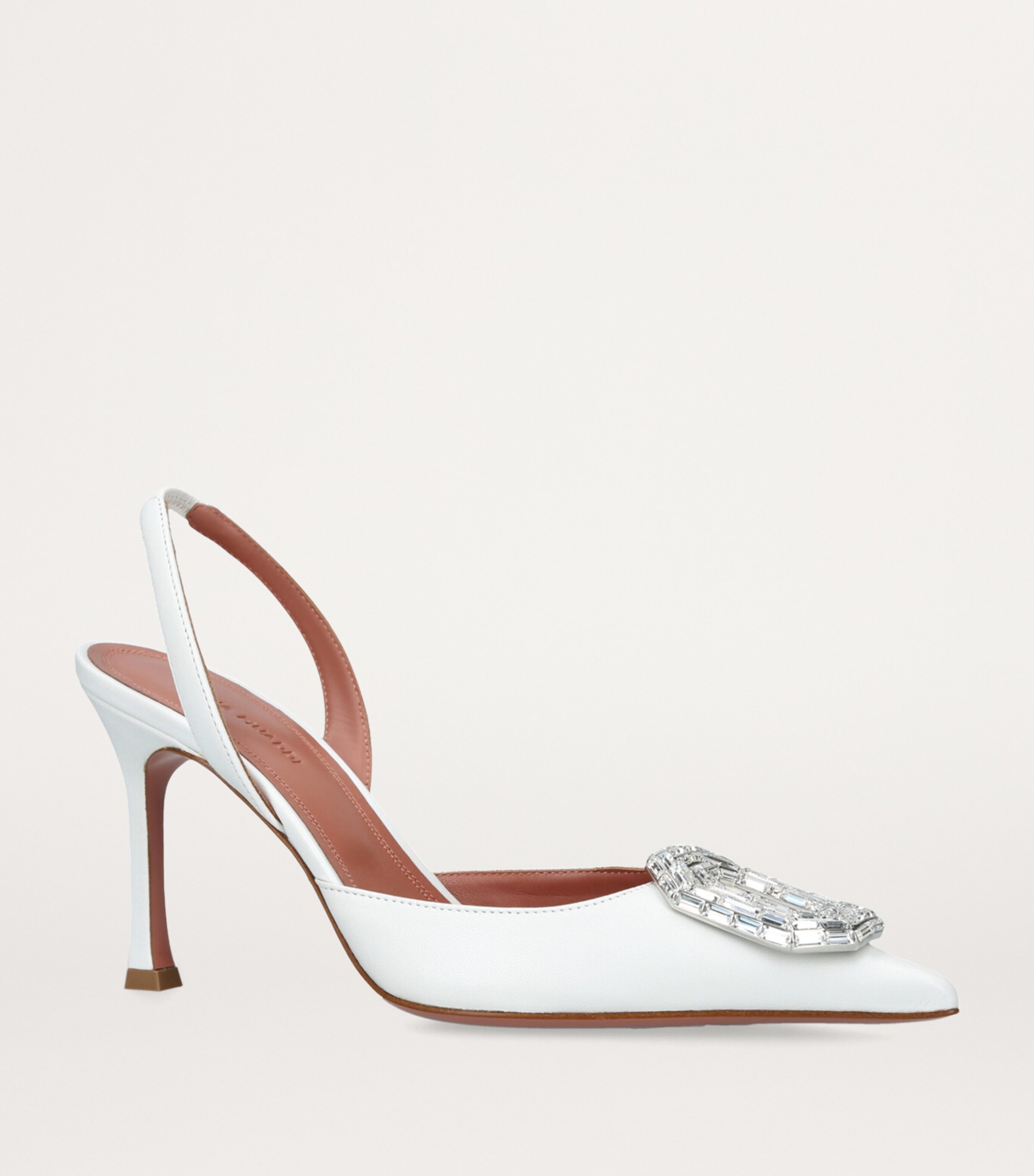 Amina Muaddi Leather Camelia Slingback Pumps 90 White Image 3