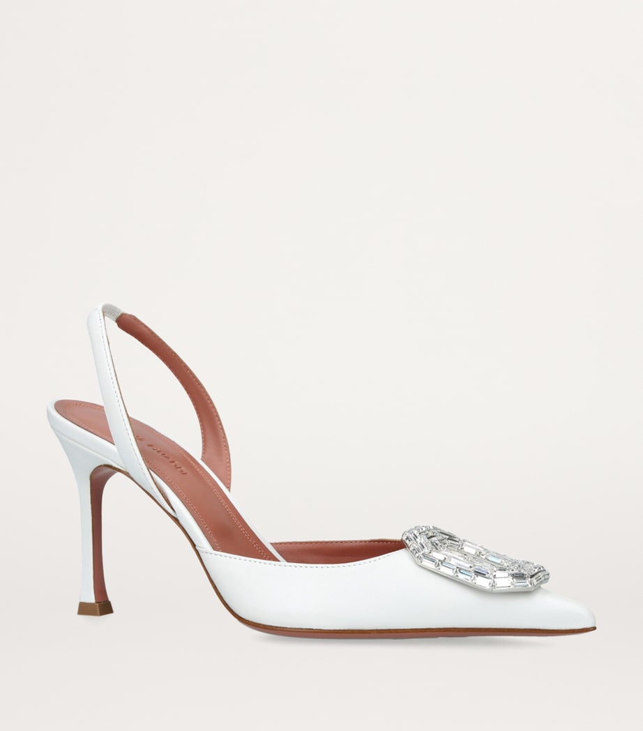 Leather Camelia Slingback Pumps 90 WHITE Image 3