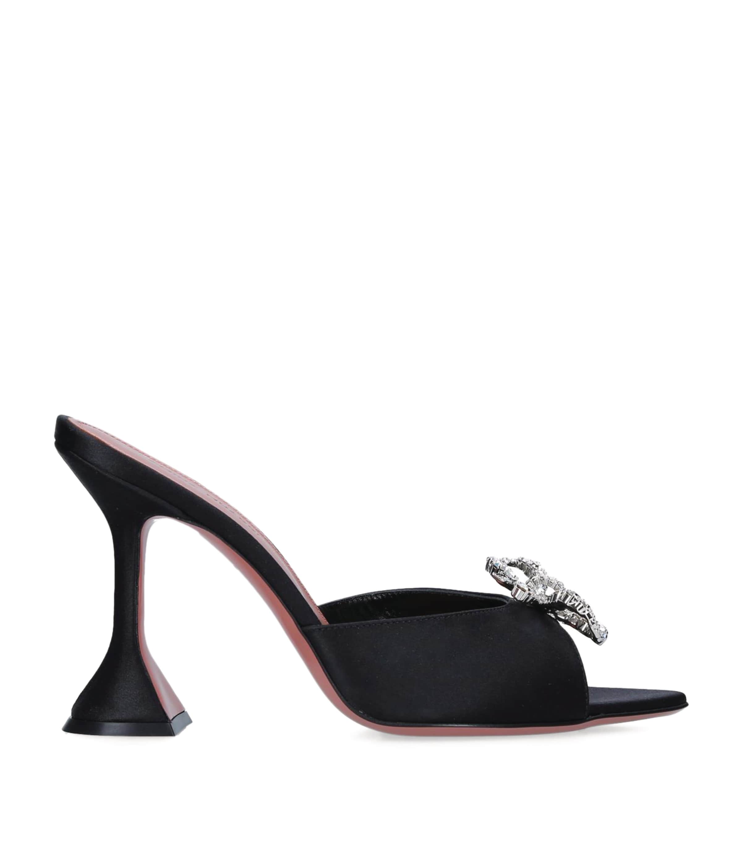Shop Amina Muaddi Satin Rosie Mules 95 In Black
